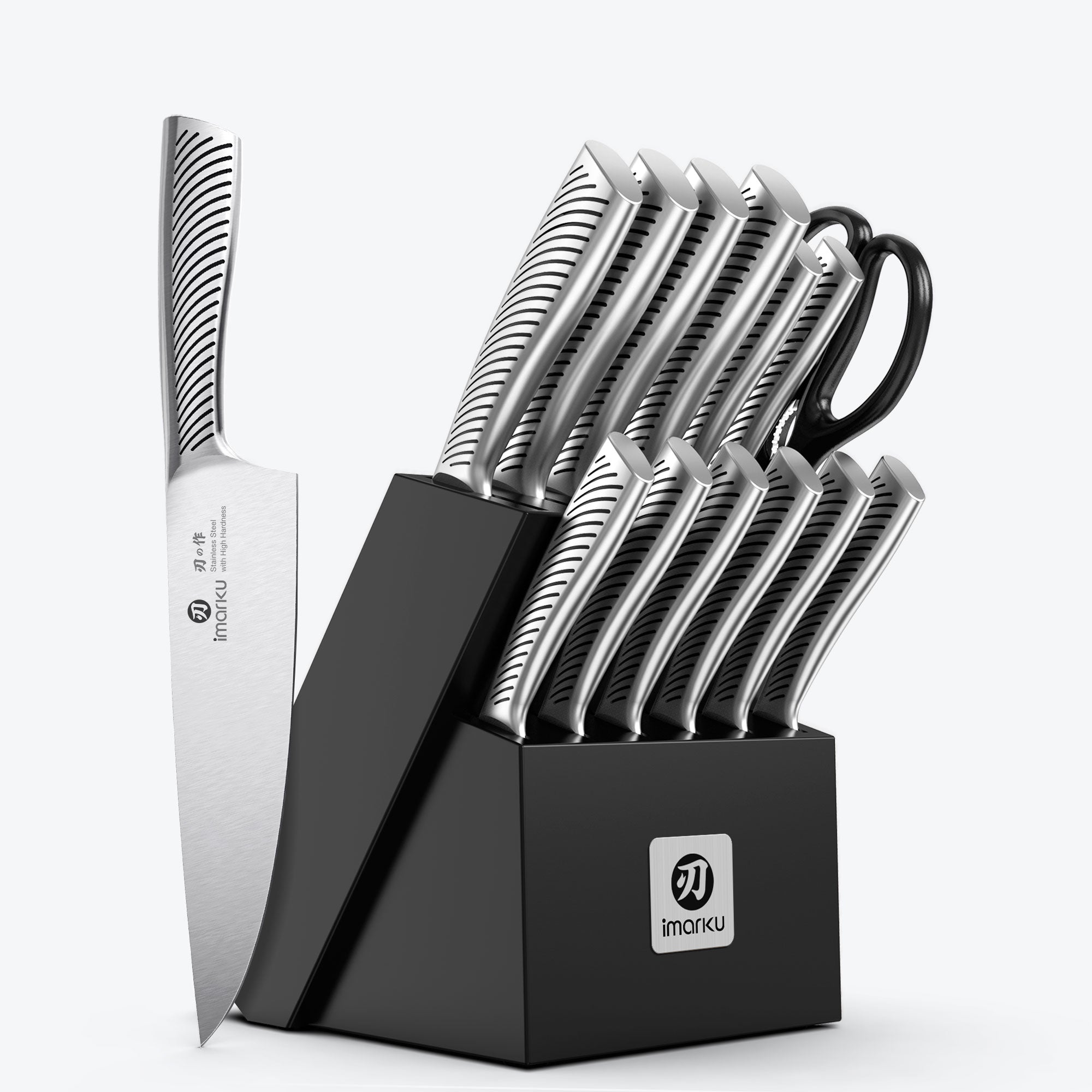 14-Piece Knife Set with Sharpener and Block Japanese Knife Set Imarku