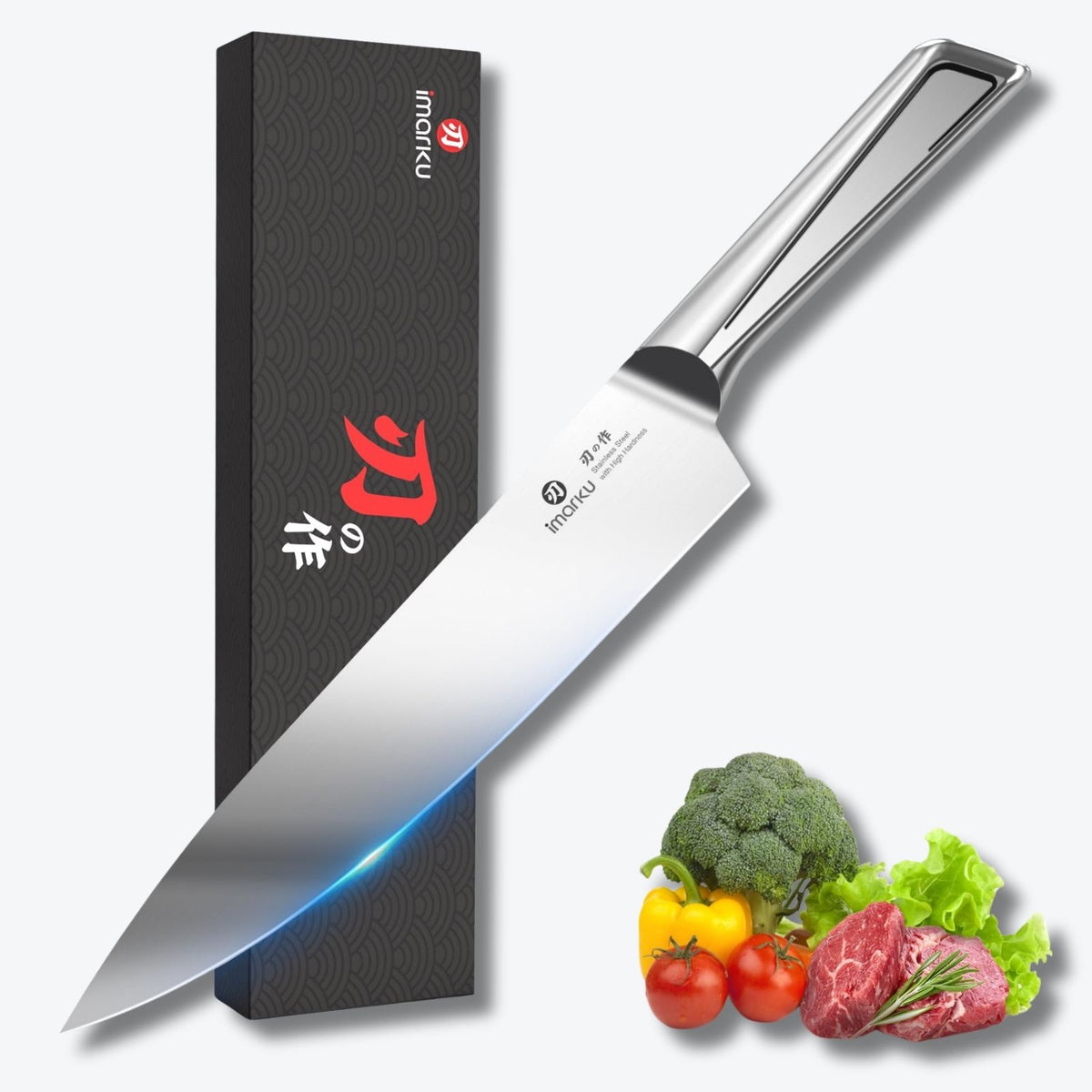 8 Inch Japanese Chef Knife, High Carbon Stainless Steel with One-Piece Handle