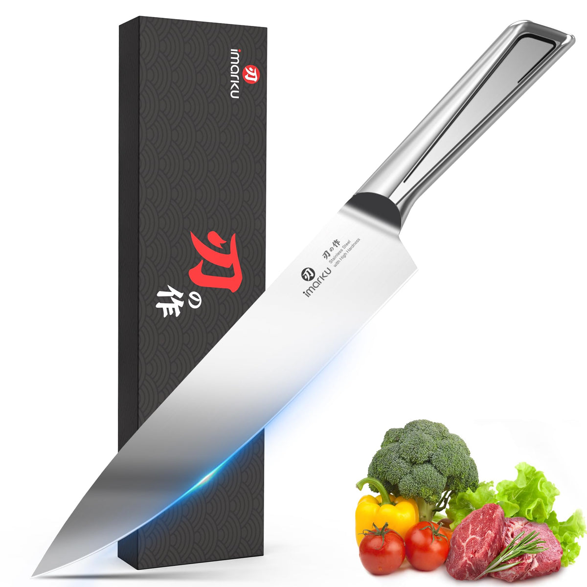 8 Inch Japanese Chef Knife, High Carbon Stainless Steel with One-Piece Handle