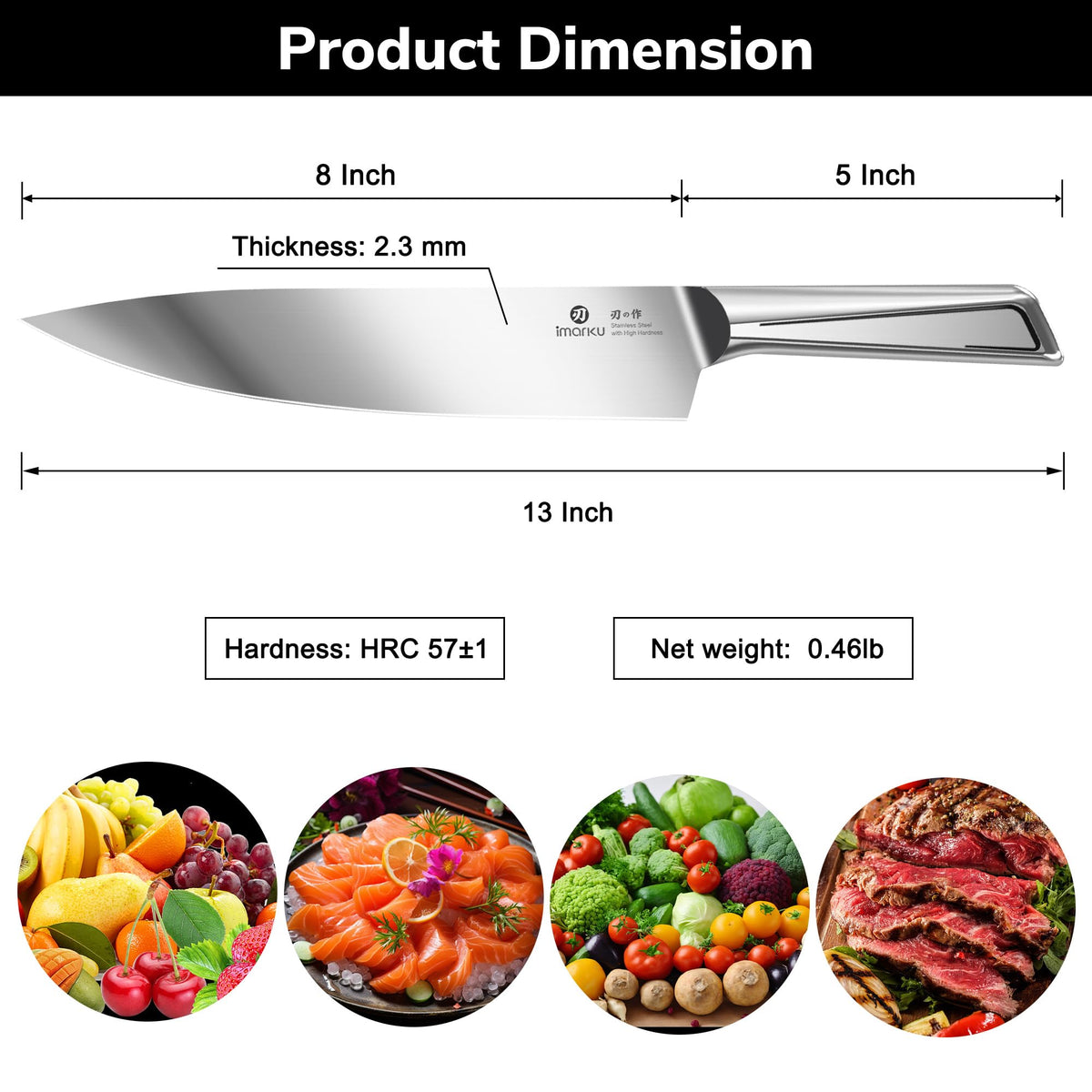 8 Inch Japanese Chef Knife, High Carbon Stainless Steel with One-Piece Handle