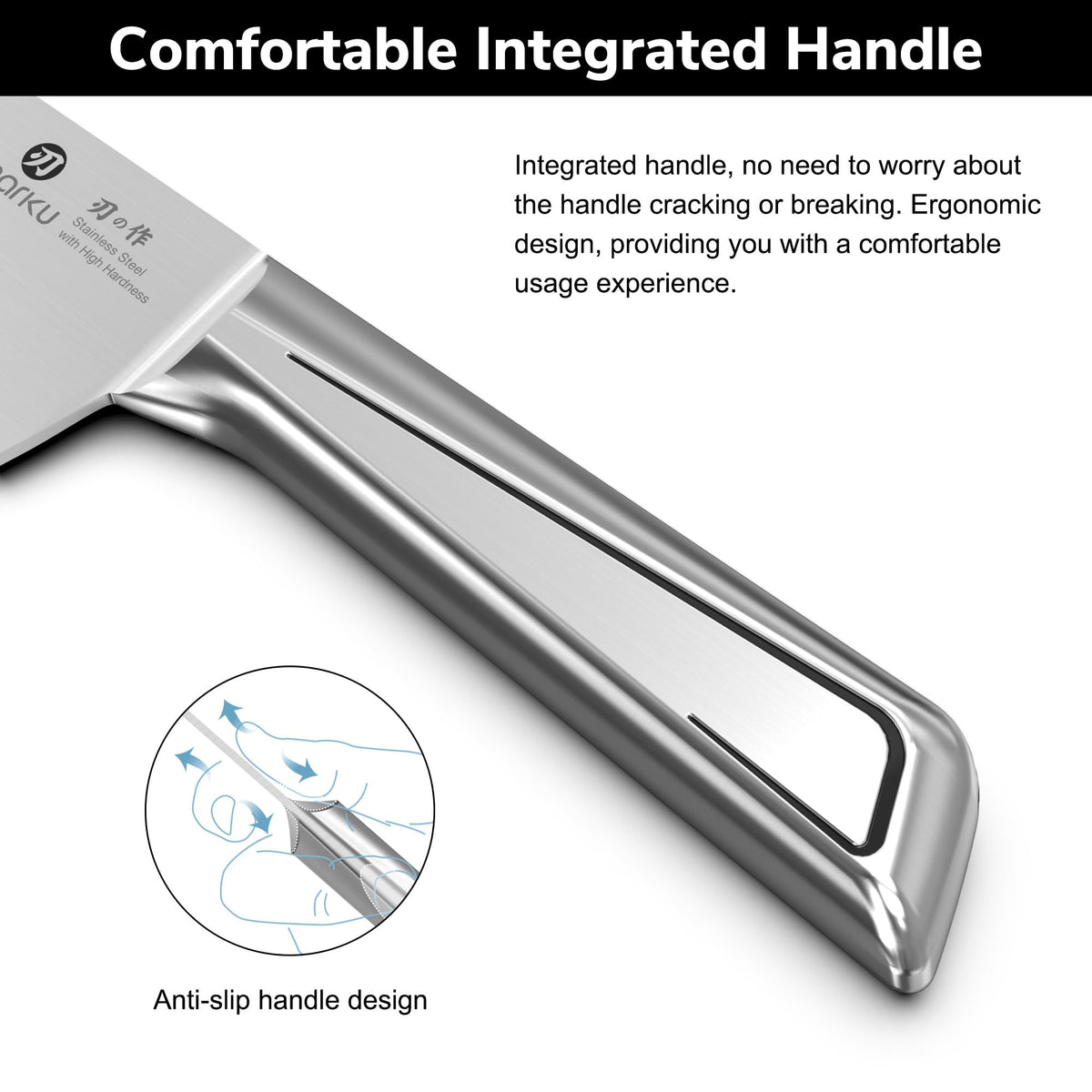 8 Inch Japanese Chef Knife, High Carbon Stainless Steel with One-Piece Handle