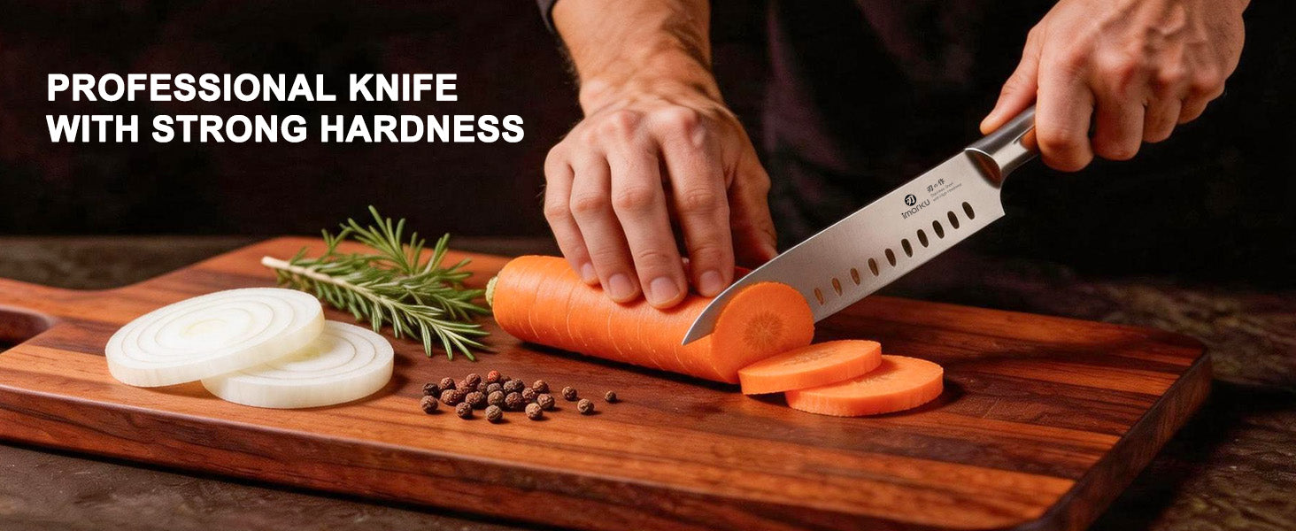 Imarku hard sharp santoku knife cutting carrot