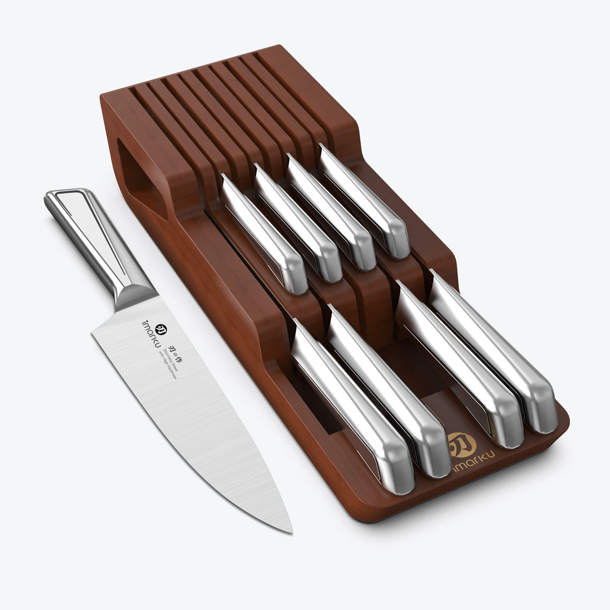 In-Drawer Knife Set with Block Japanese Hand Forged Kitchen Knife Set