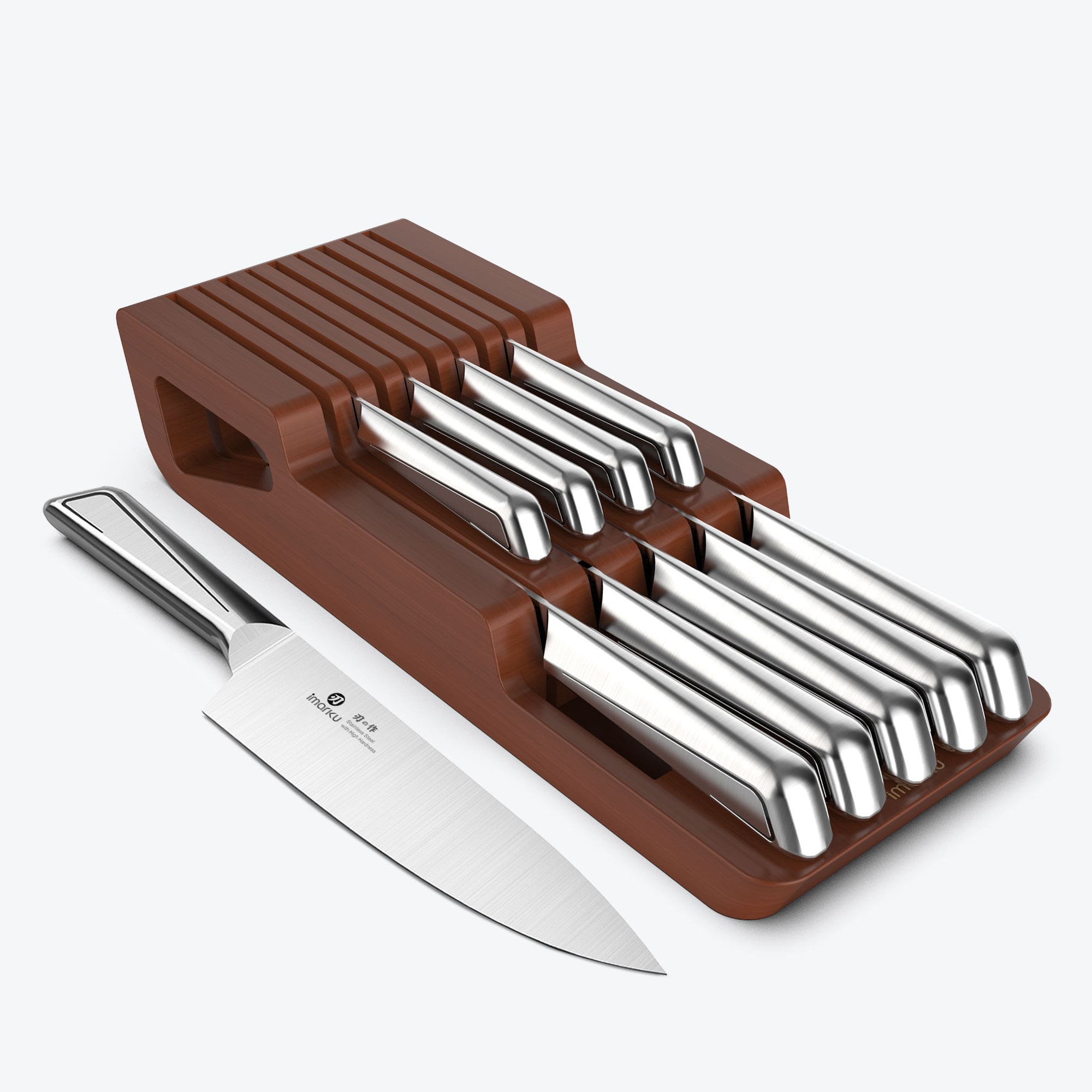10-PC Kitchen Knife Set with Wooden Drawer Organizer Under Cabinet Storage