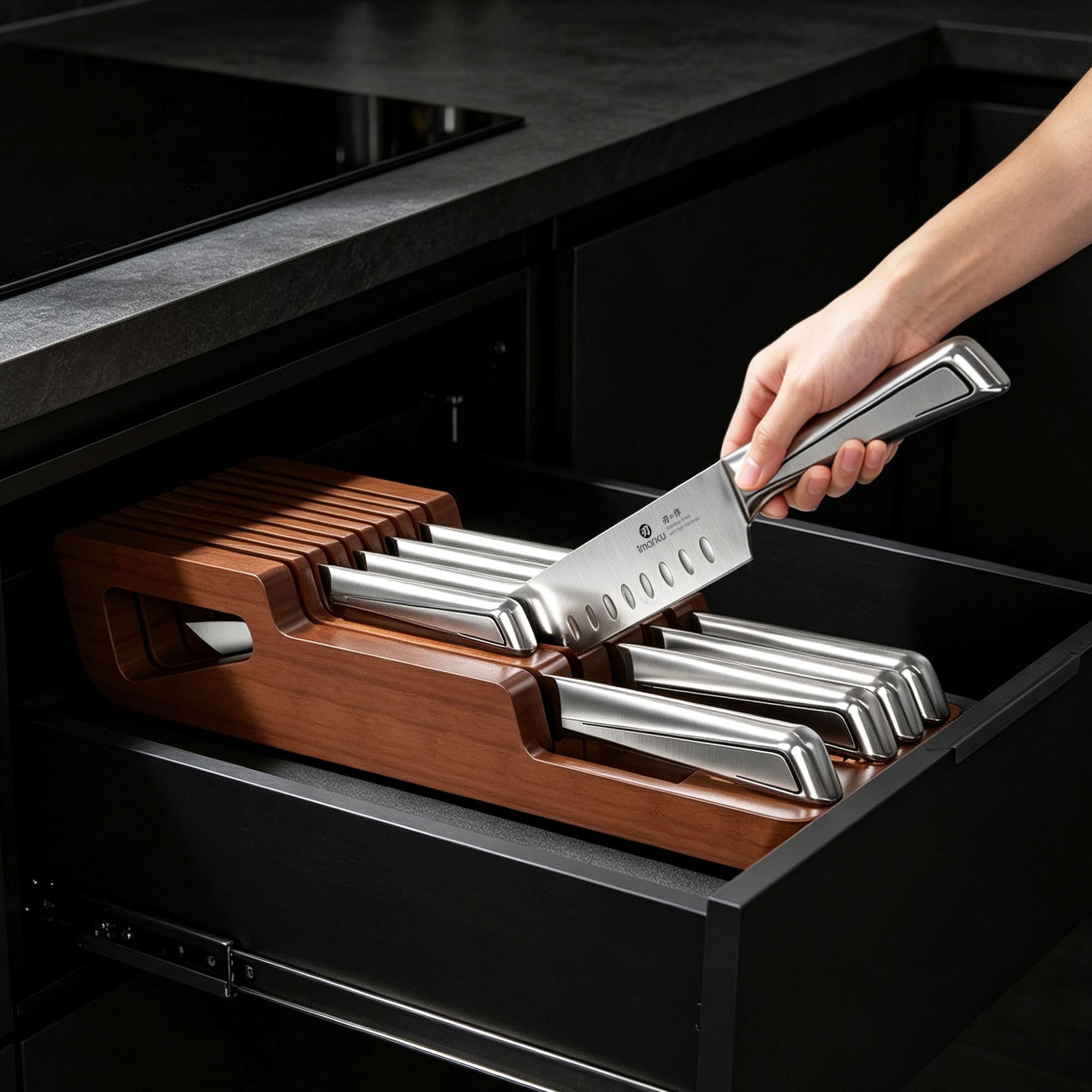 10-PC Kitchen Knife Set with Wooden Drawer Organizer Under Cabinet Storage