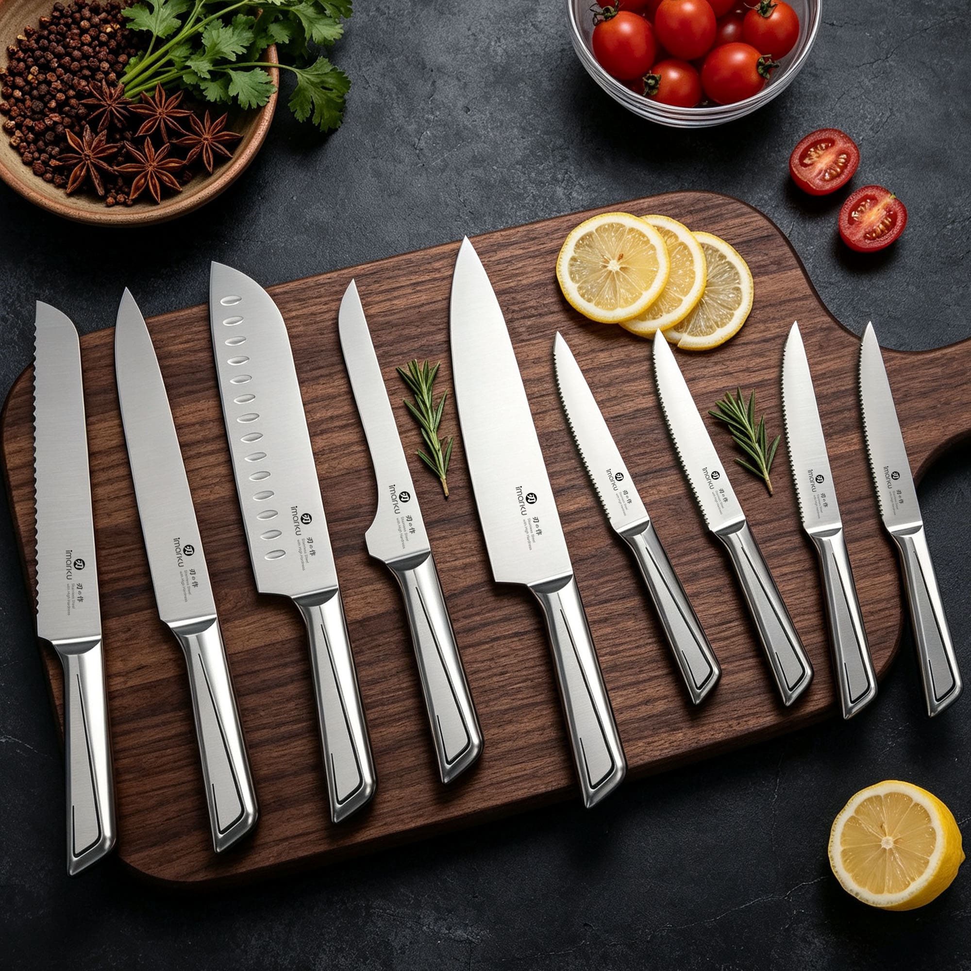 10-PC Kitchen Knife Set with Wooden Drawer Organizer Under Cabinet Storage