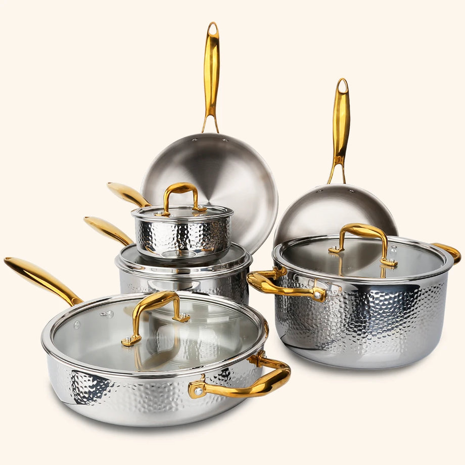 Imarku 14 Pieces Tri-Ply Three Layers Stainless Steel Cookware Set