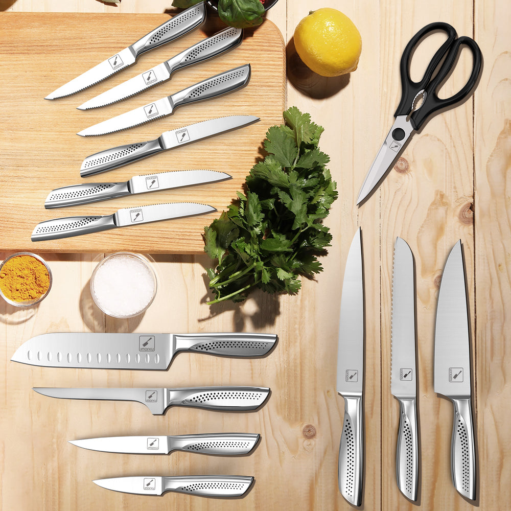 Kitchenware Set Knife 14 Piece Stainless Steel Cookware and 15 Piece Knife Set with Block ...