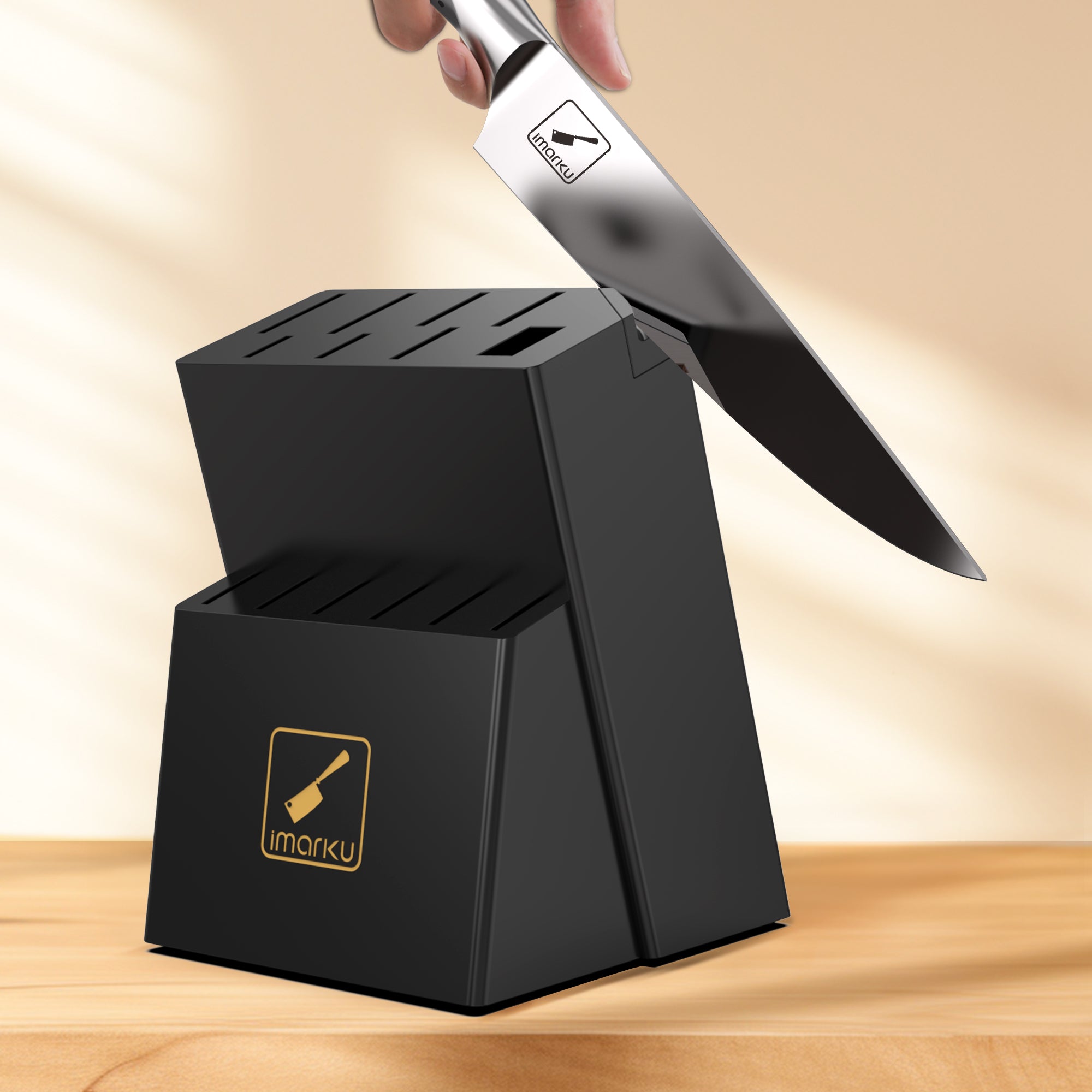 imarku 15-piece knife block set with build-in sharpener