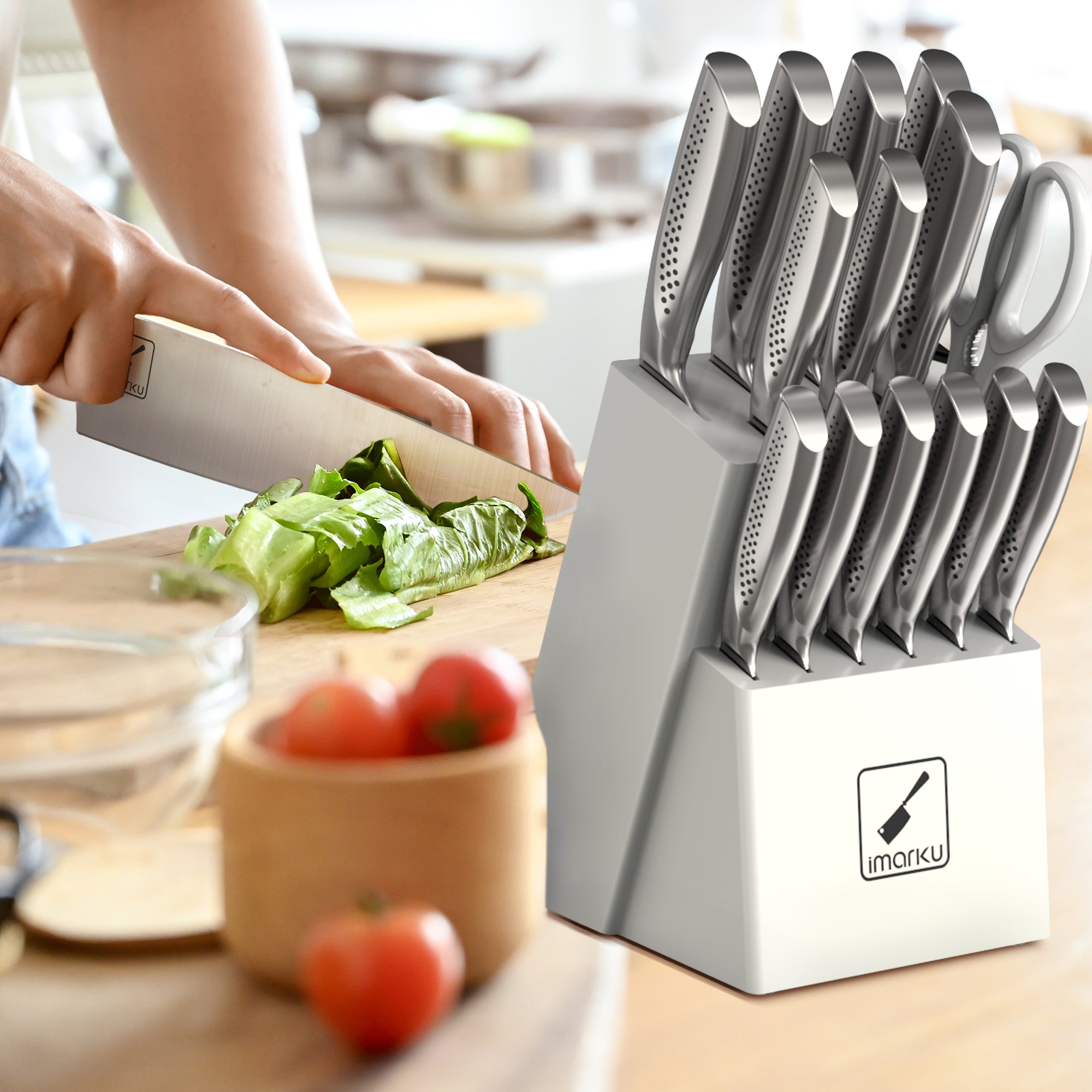 imarku 15-piece white kitchen knife set