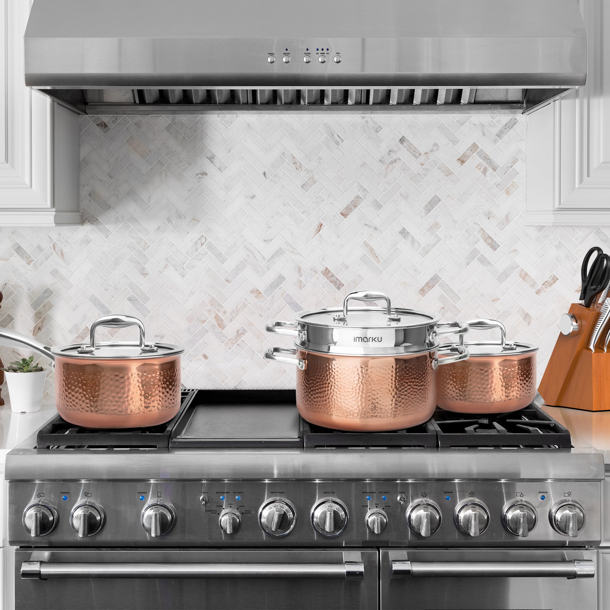 imarku 14 pcs rose gold stainless steel cookware for kitchen
