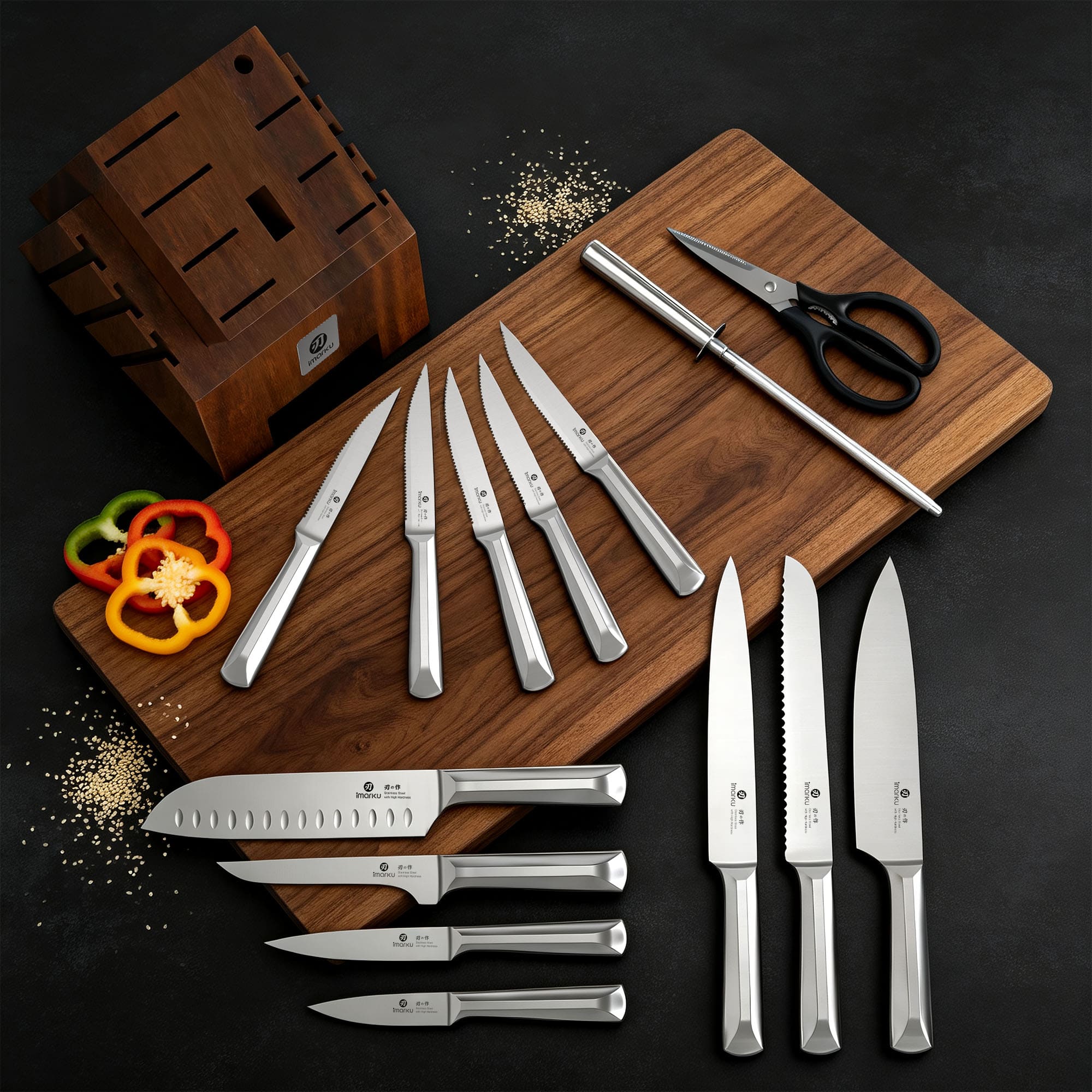 16 Piece Razor-sharp Japanese Stainless Steel Knife Set With Block Waterproof Wood