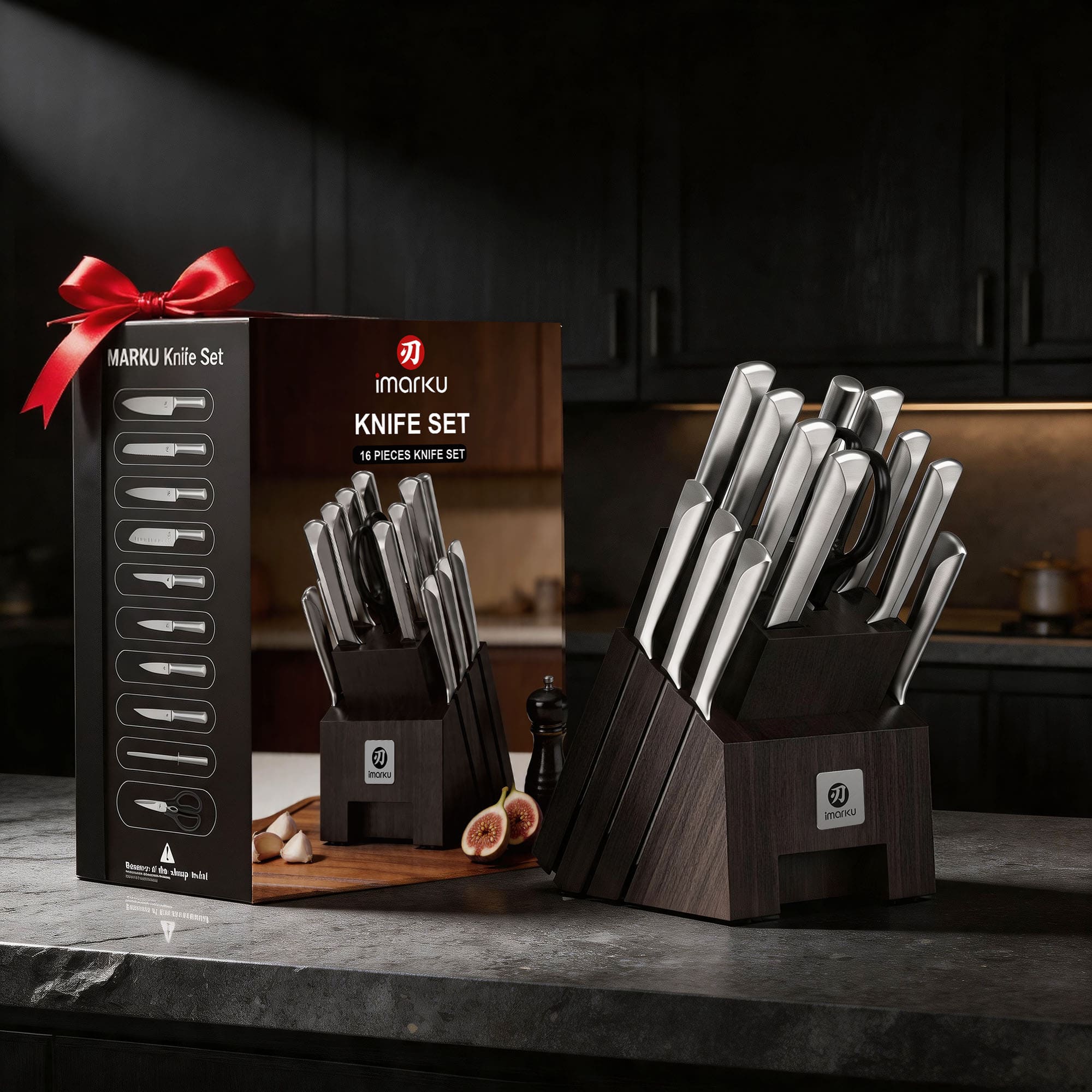 16 Piece Razor-sharp Japanese Stainless Steel Knife Set With Block Waterproof Wood