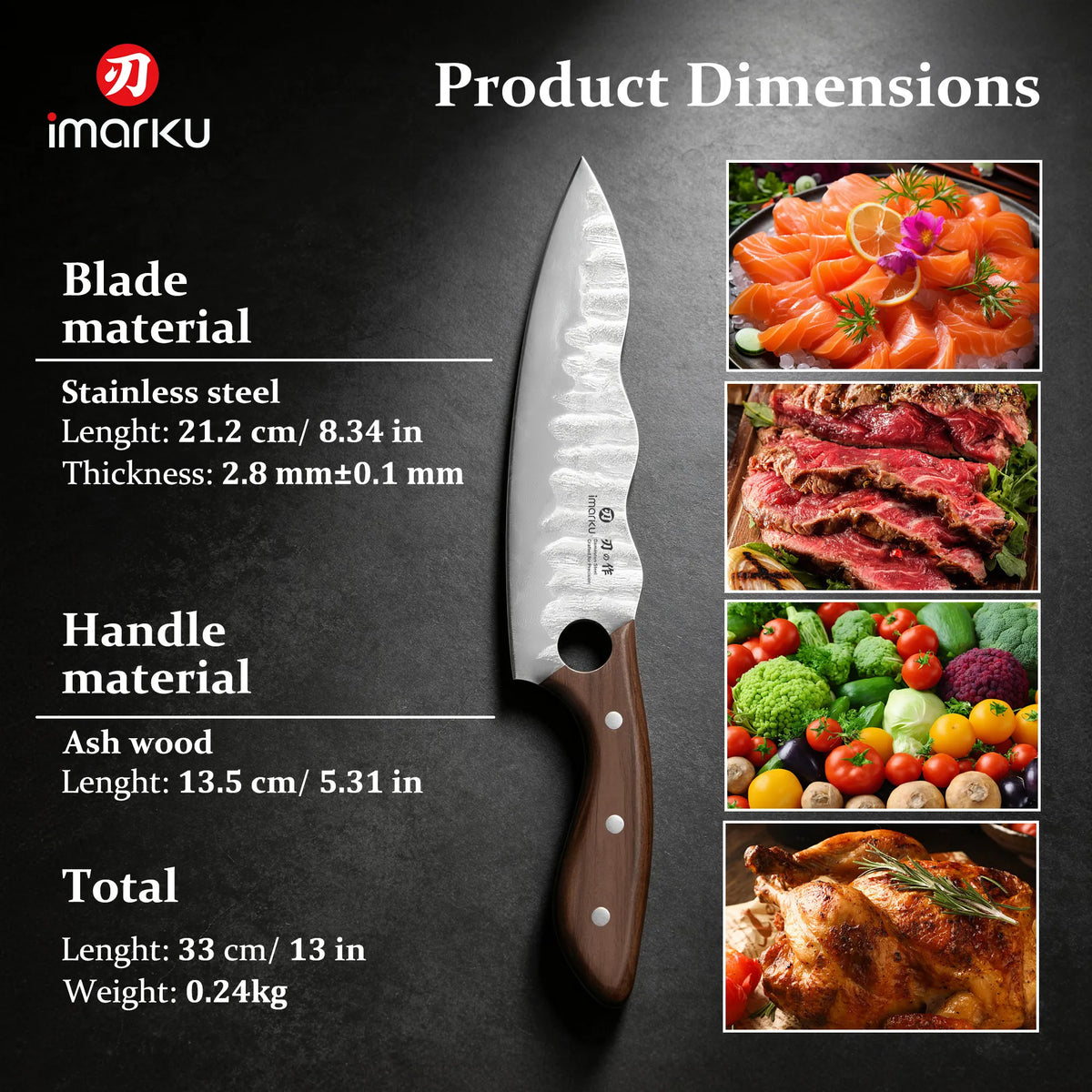 Damascus Steel Chef Knife 8 Inch, 67-Layer Steel with Full Tang Handle
