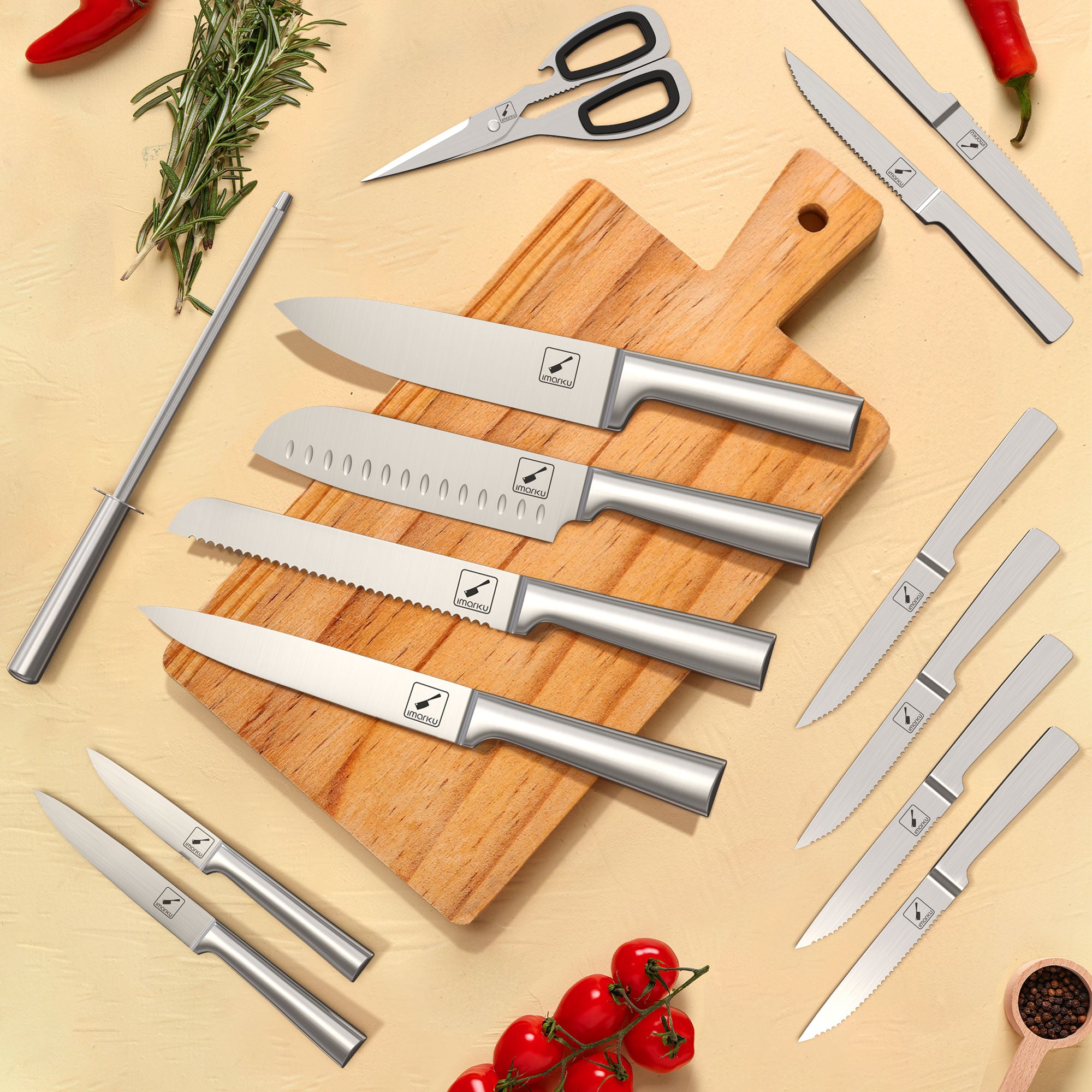 15 Pcs Japanese Knife Set Dishwasher Safe Kitchen Knife Set with