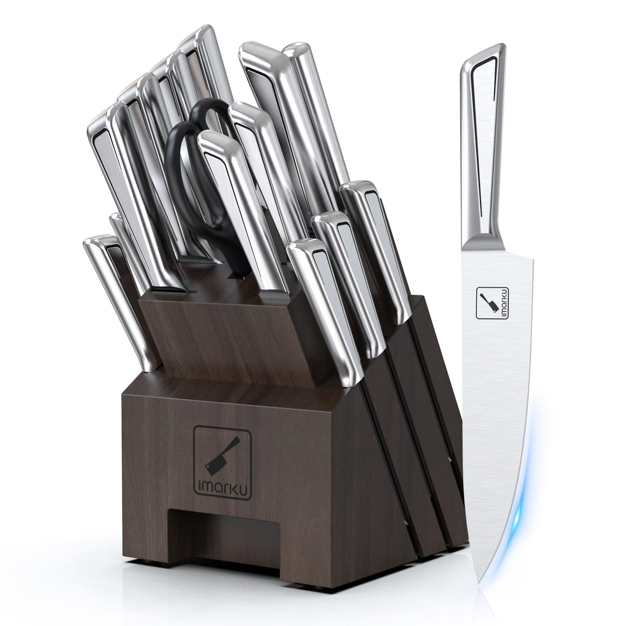 16-Piece Dishwasher Safe Stainless Steel Knife Sets for Kitchen with Block