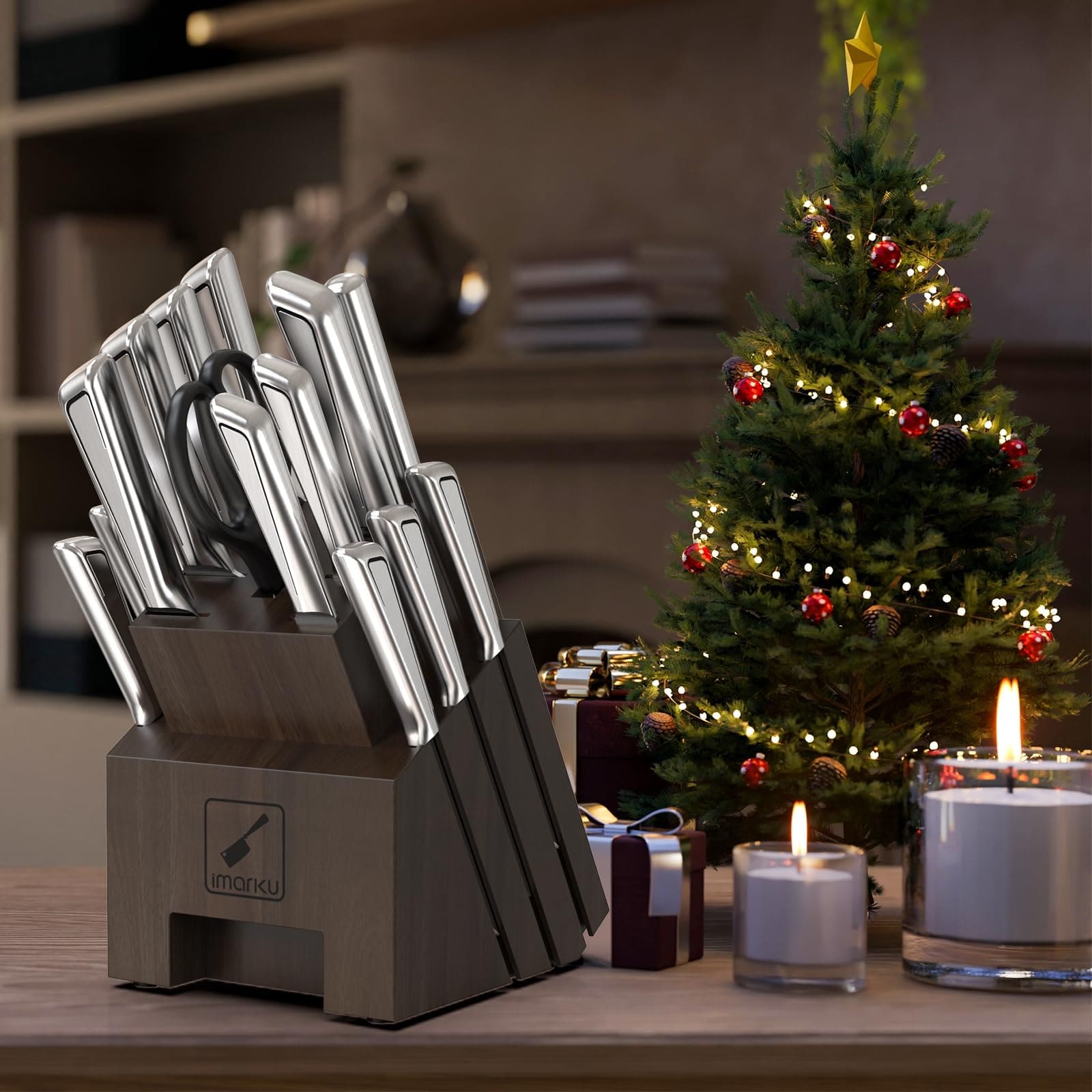 16-Piece Dishwasher Safe Stainless Steel Knife Sets for Kitchen with Block