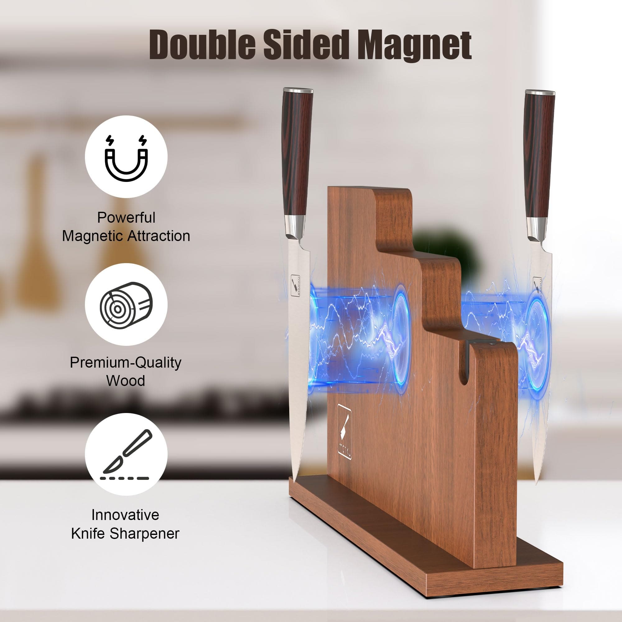 Imarku Magnetic Knife Block Holder with Knife Sharpener