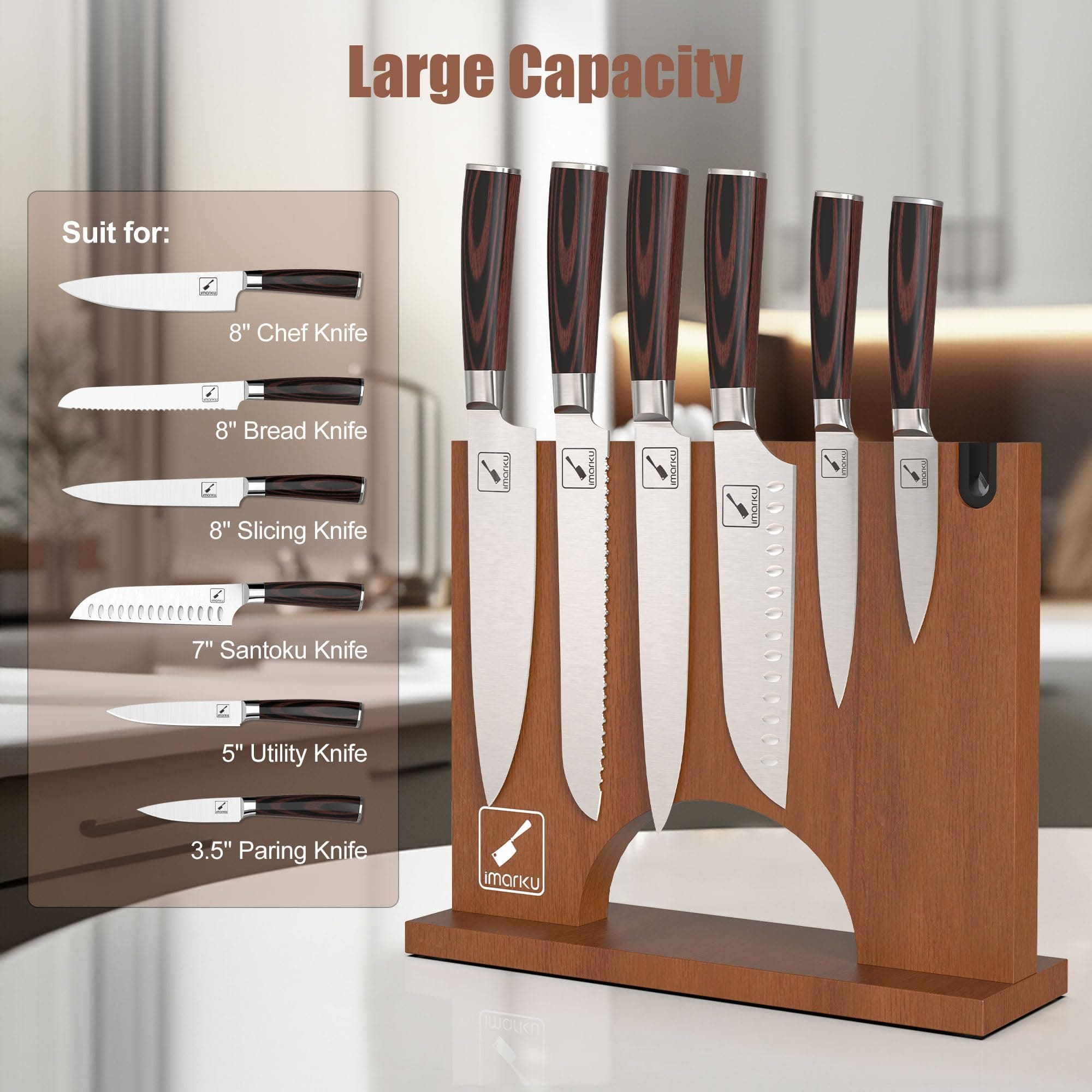 Magnetic Knife Block Holder with Knife Sharpener