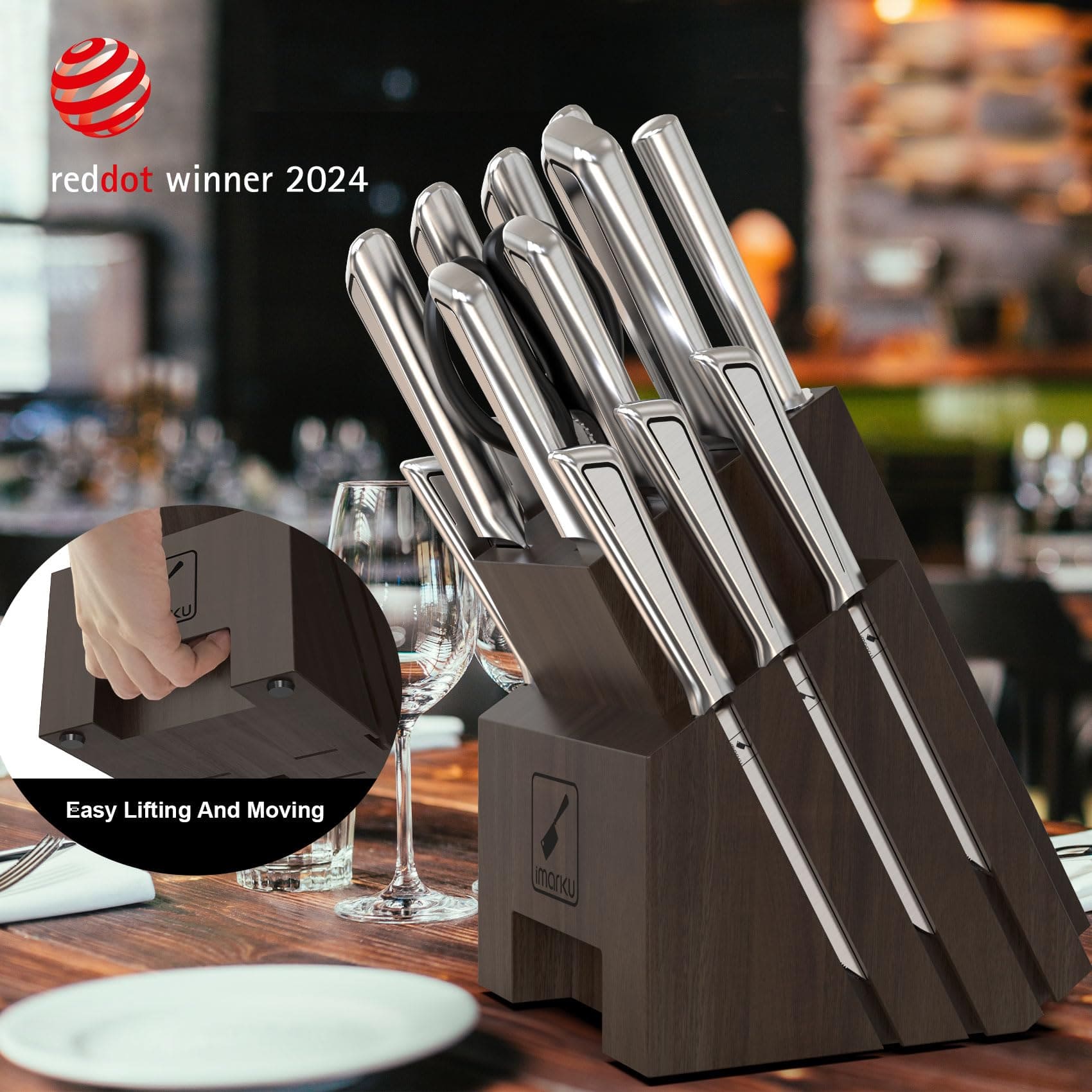 16-Piece Dishwasher Safe Stainless Steel Knife Sets for Kitchen with Block
