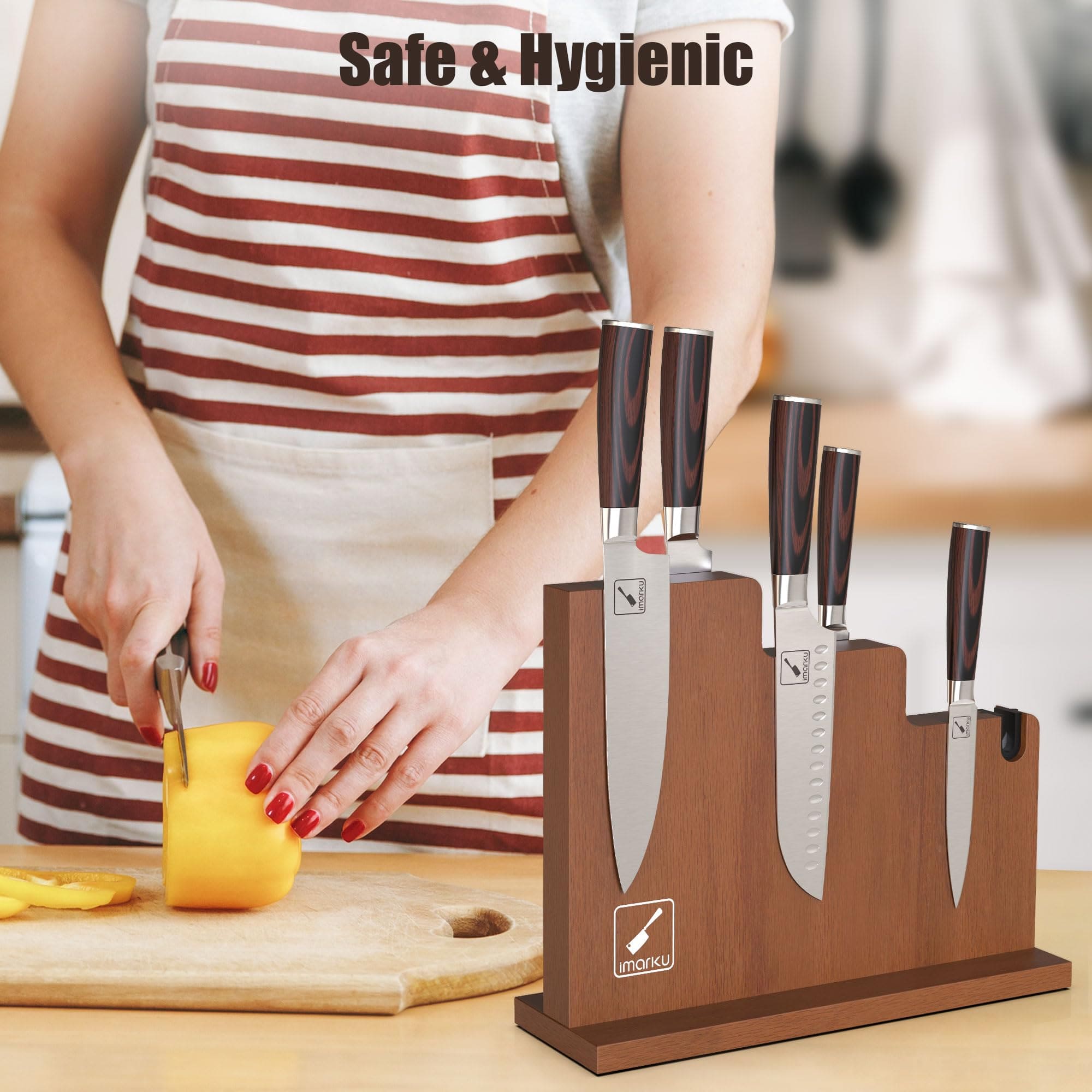 Imarku Magnetic Knife Block Holder with Knife Sharpener