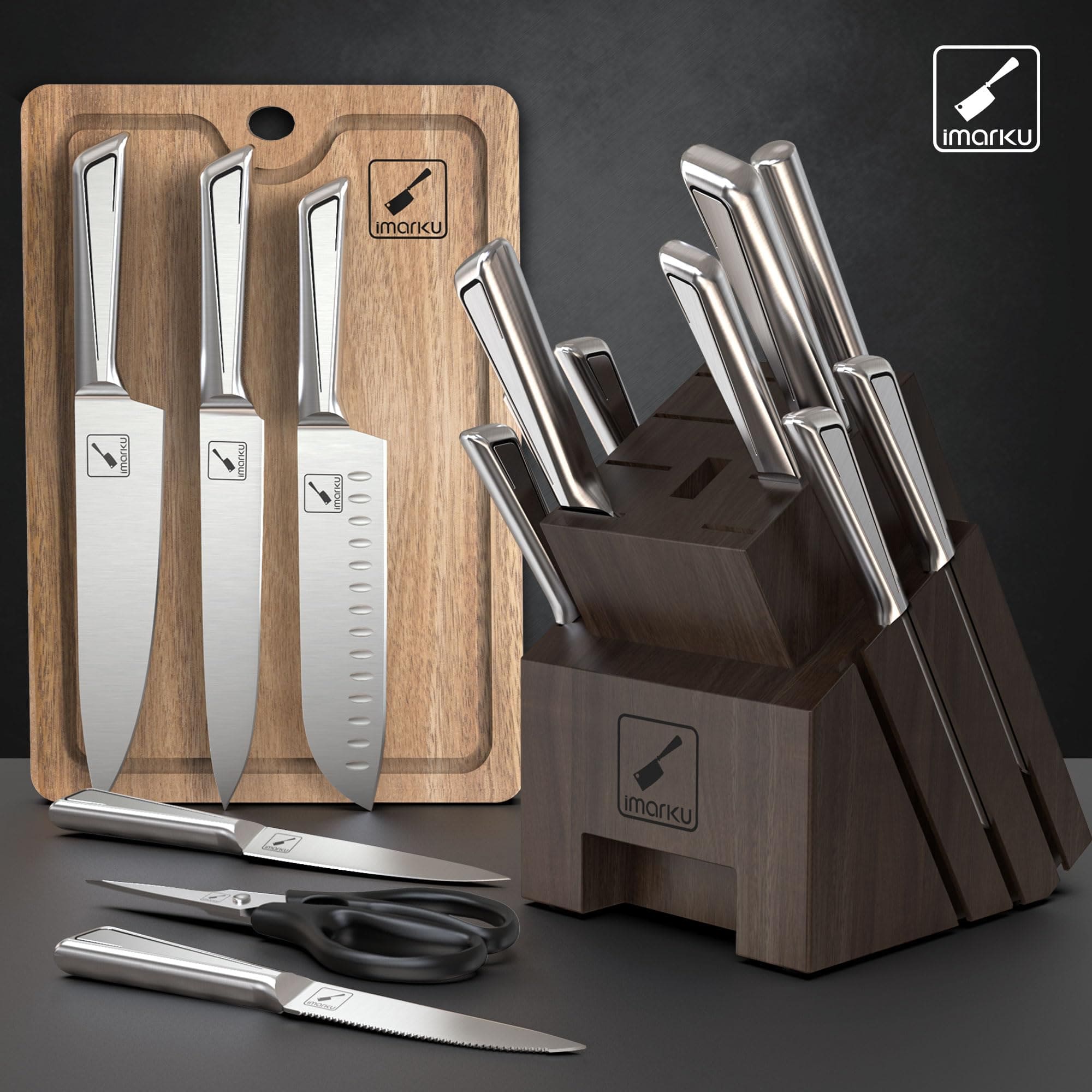 16-Piece Dishwasher Safe Stainless Steel Knife Sets for Kitchen with Block