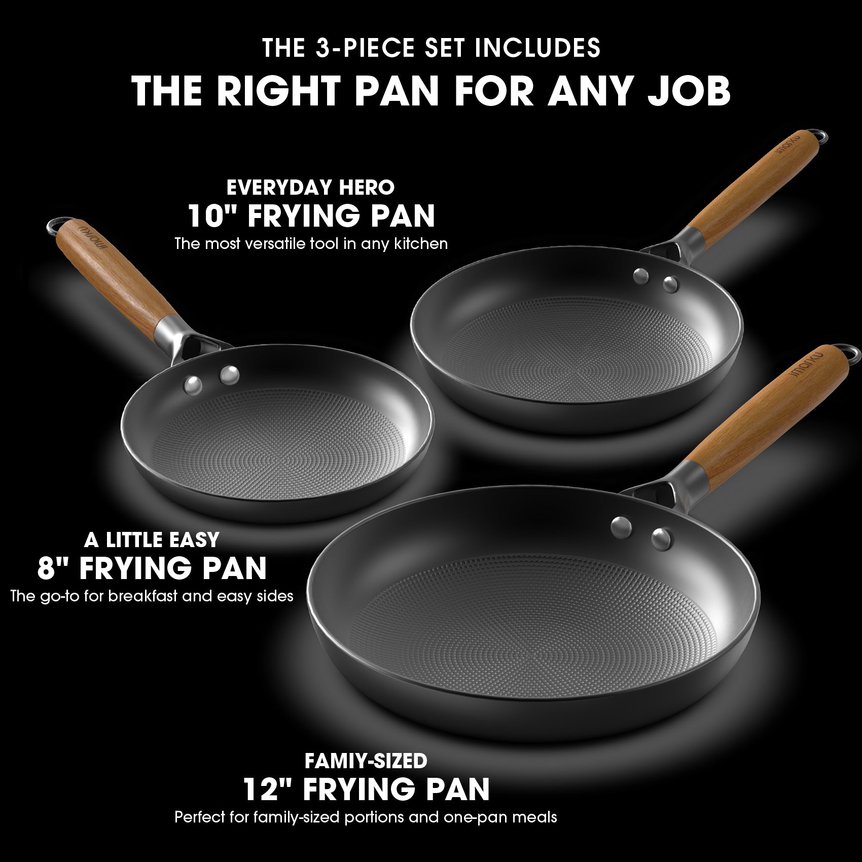 Non-stick Frying Pan Set  8", 10" & 12"