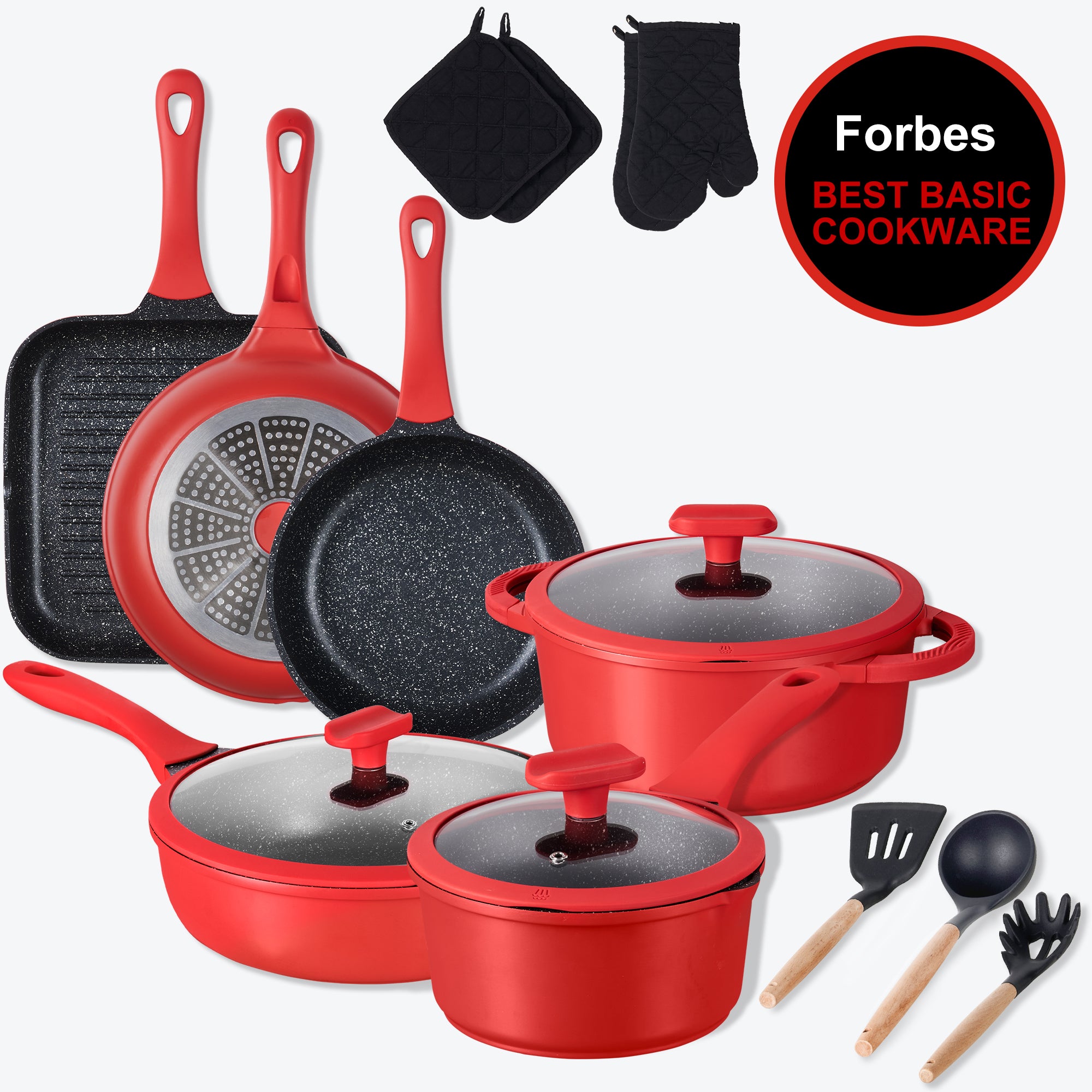 Pots and Pans Set, imarku 16-Piece Cookware Sets Nonstick Granite Coating, Induction Kitchen Cookware Easy to Clean, Cooking Pot Pan Set with Stay-Coo iMarku - Brandclub - Pots and Pans Set Nonstick, imarku 16-Piece
