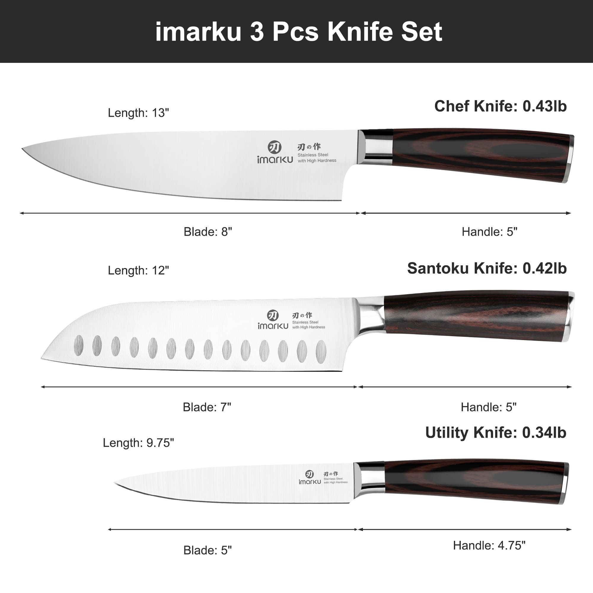 Imarku 3-Piece Chef Knife Set Ultra Sharp Japanese Steel Knives