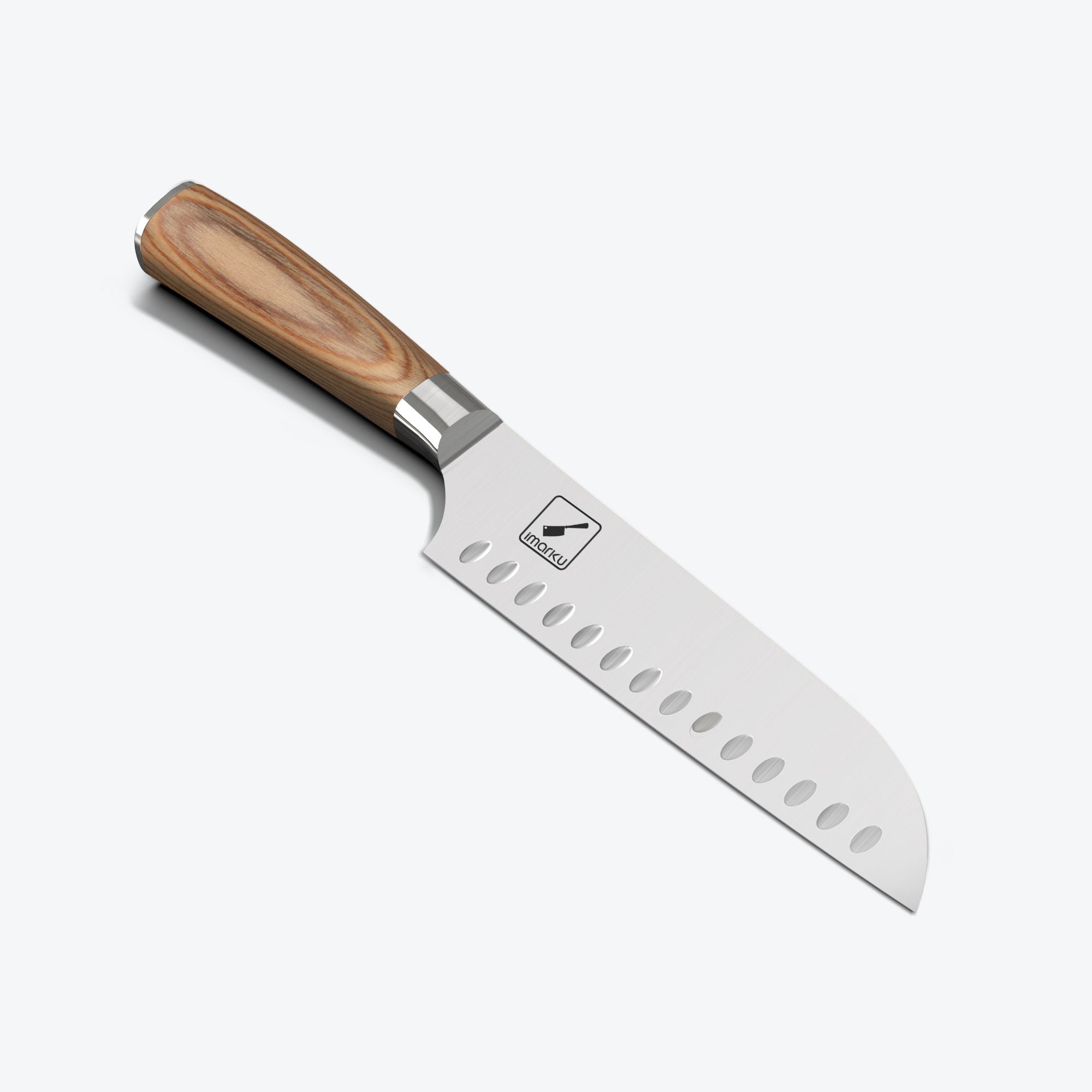 imarku 7 inch santoku knife with wood handle and German steel blade