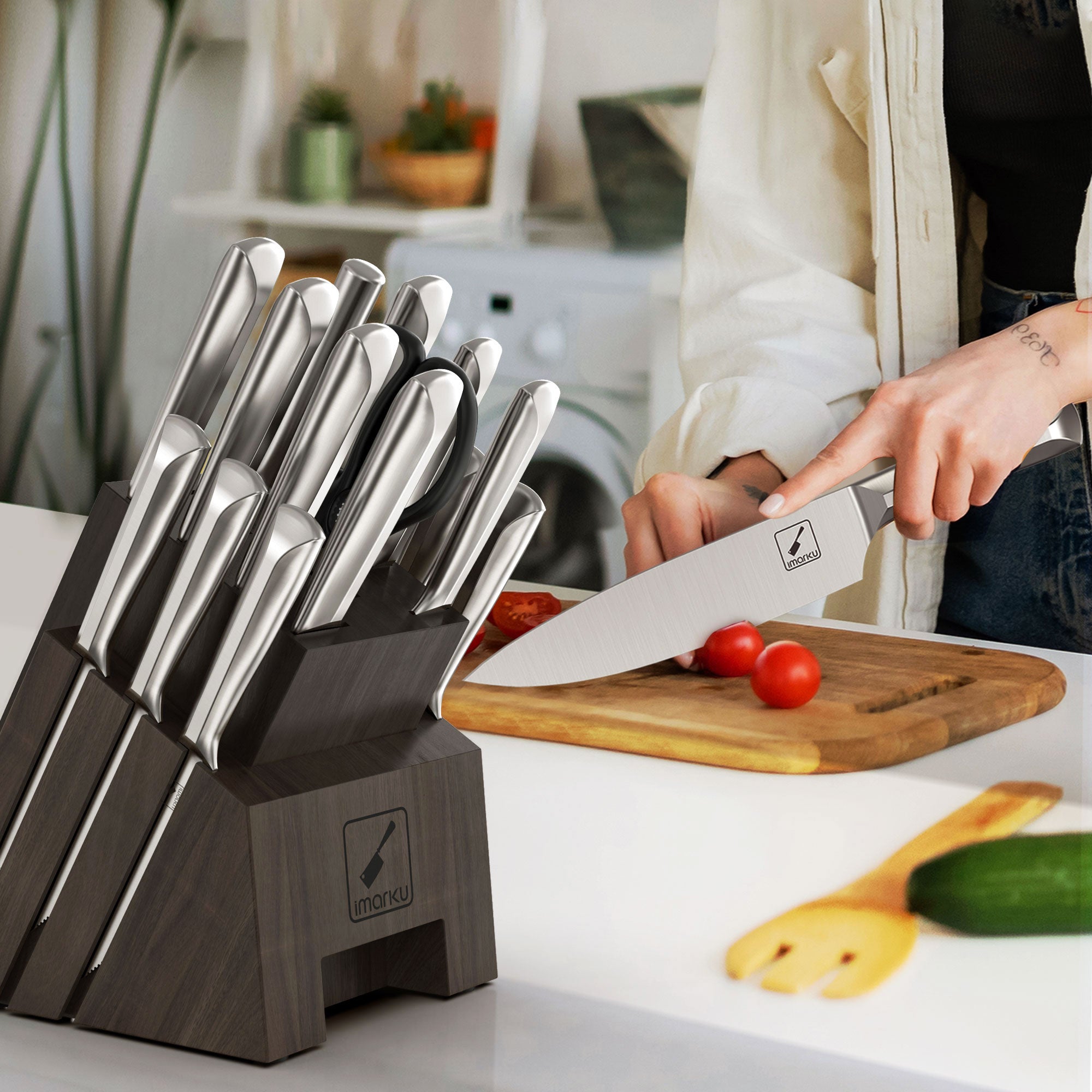 imarku razor sharp dishwasher safe knife set with block