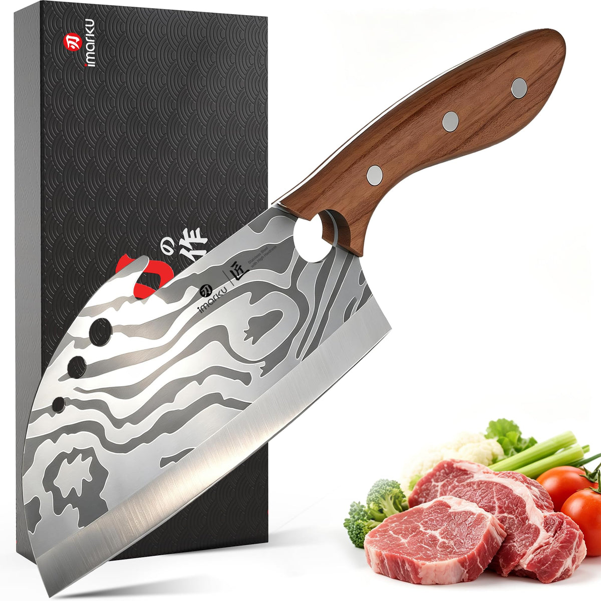7.5 Inch Meat Cleaver, High Carbon Stainless Steel Butcher Knife for Bones, Ribs & Vegetables
