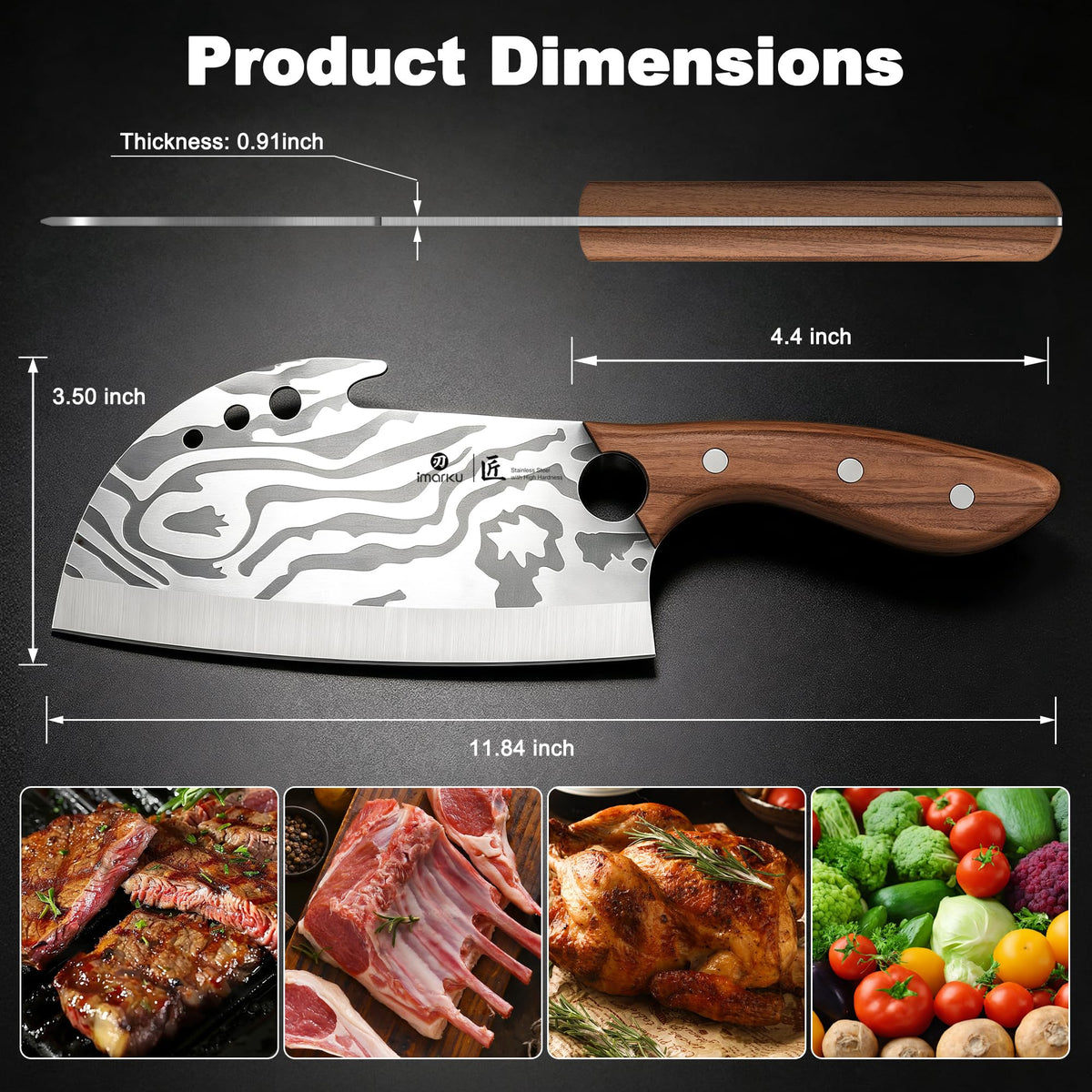 7.5 Inch Meat Cleaver, High Carbon Stainless Steel Butcher Knife for Bones, Ribs & Vegetables