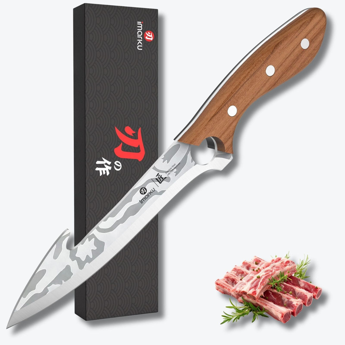 7.8 Inch Boning Knife for Meat Cutting, High Carbon Stainless Steel with Ash Wood Handle