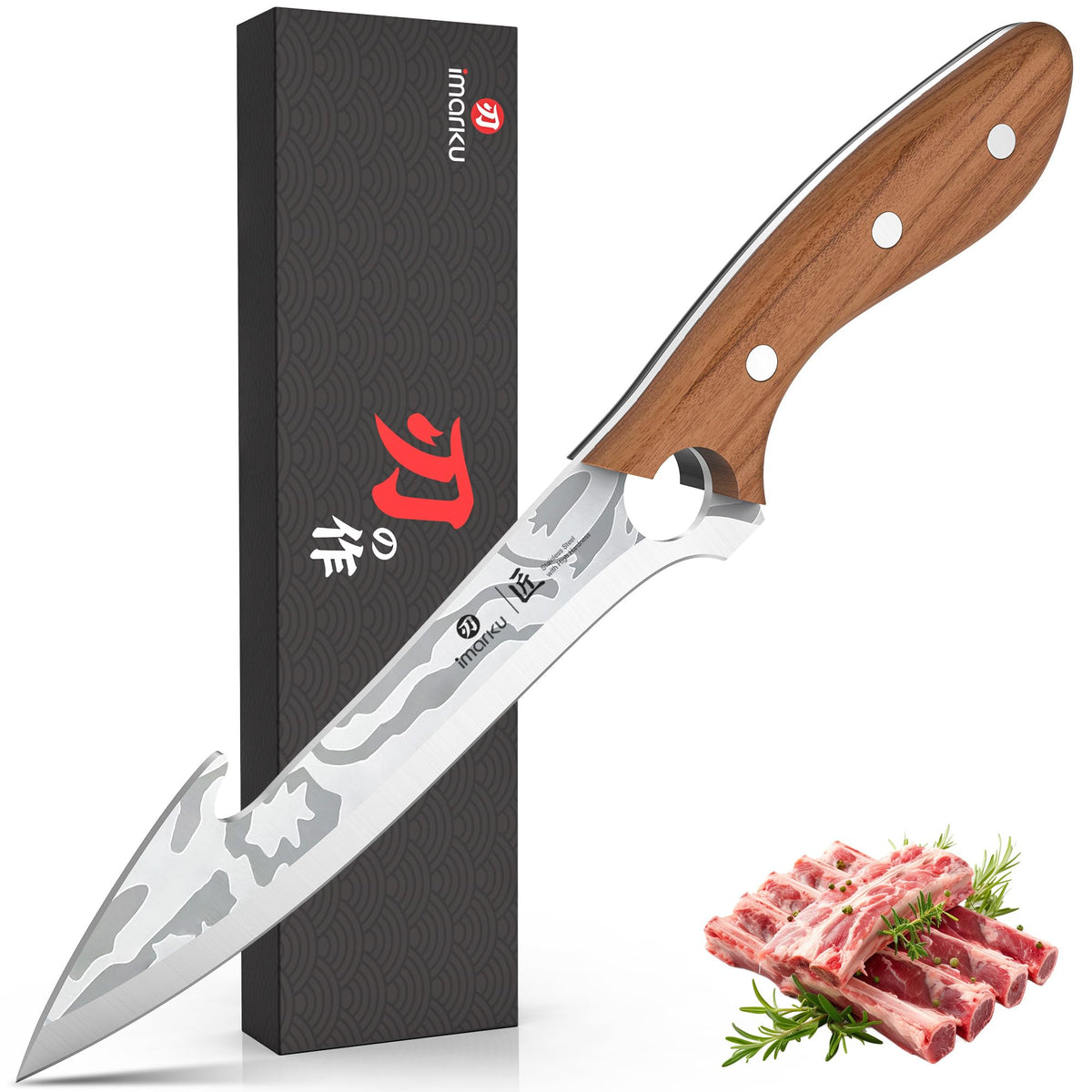 7.8 Inch Boning Knife for Meat Cutting, High Carbon Stainless Steel with Ash Wood Handle