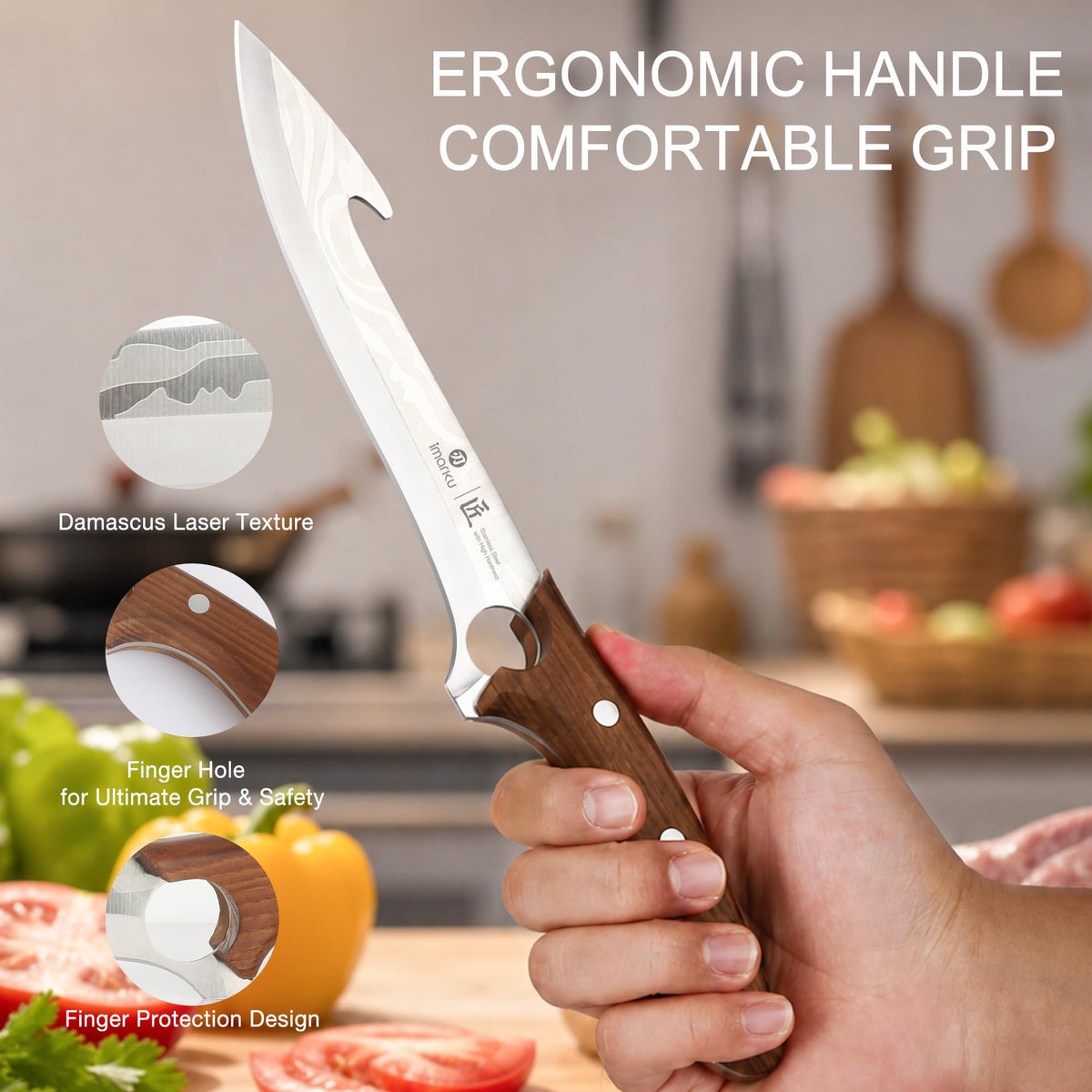 7.8 Inch Boning Knife for Meat Cutting, High Carbon Stainless Steel with Ash Wood Handle