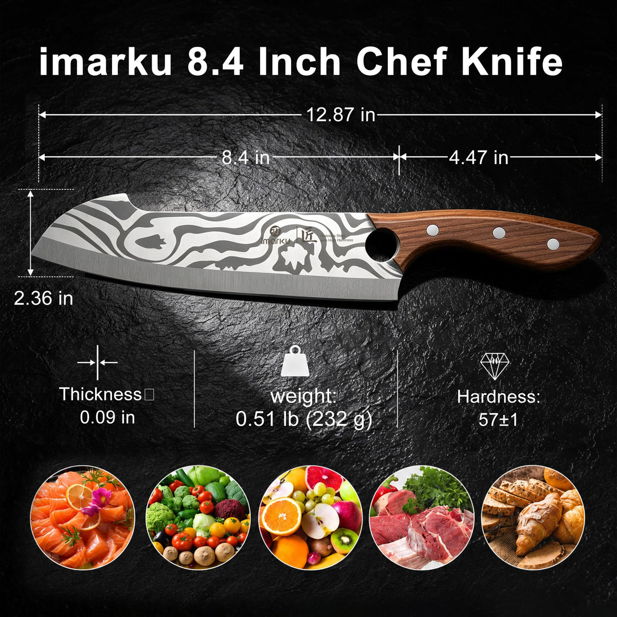 8.4" Japanese Chef Knife, Ultra Sharp High Carbon Stainless Steel, Ash Wood Handle