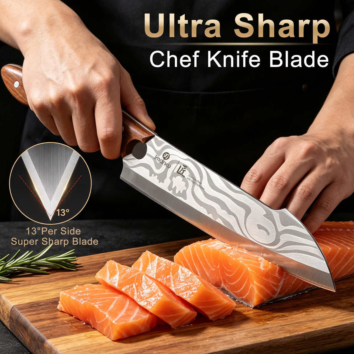 8.4" Japanese Chef Knife, Ultra Sharp High Carbon Stainless Steel, Ash Wood Handle