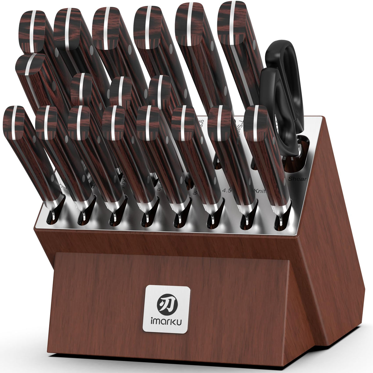 Imarku 20-piece knife set with wooden knife block, Pakkawood handle kitchen knife set
