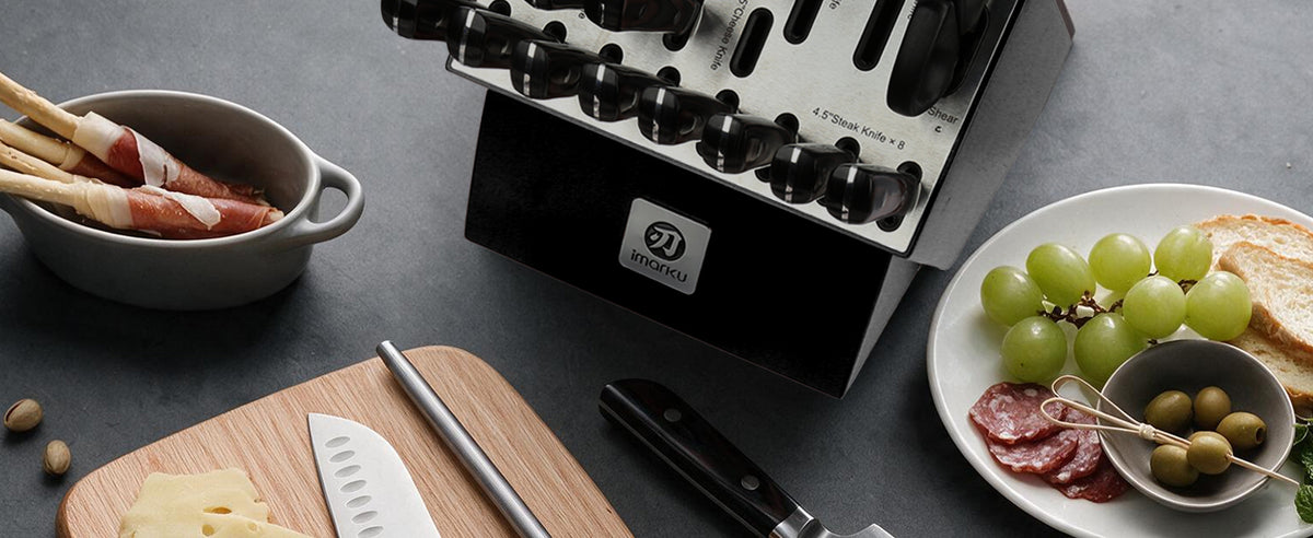 Imarku 20-piece knife block set, premium kitchen knives for charcuterie food prep