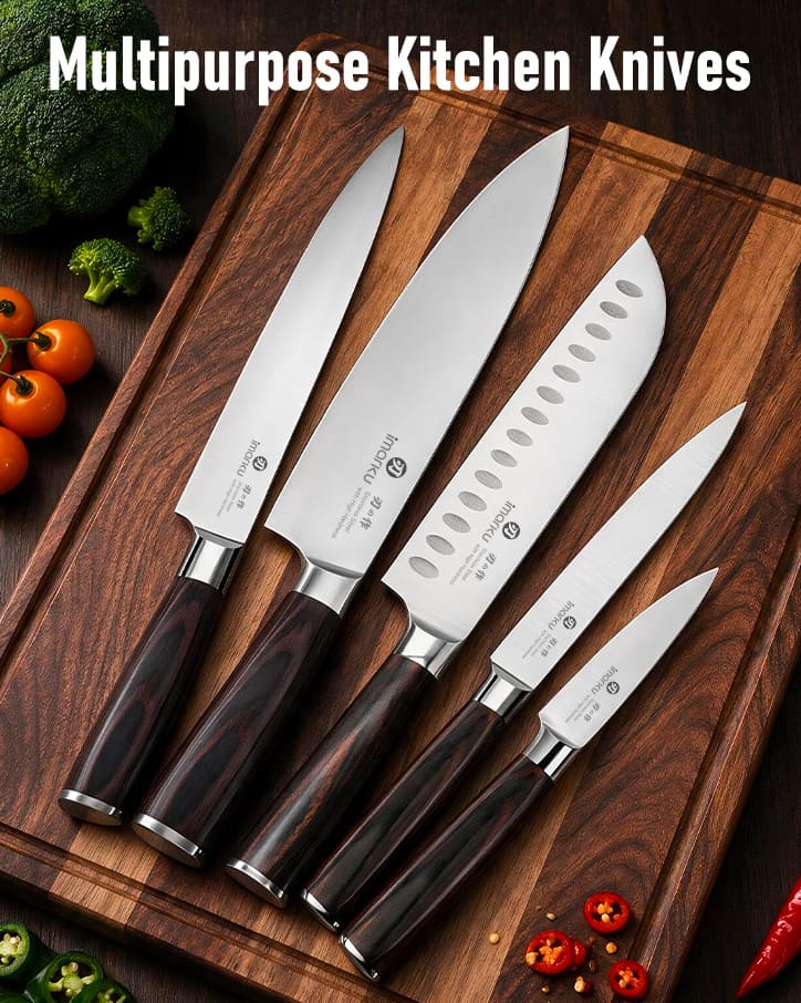 imarku 5-Piece Japanese Kitchen Knife Set, Chef, Santoku, Slicing, Utility & Paring Knives with Giftbox