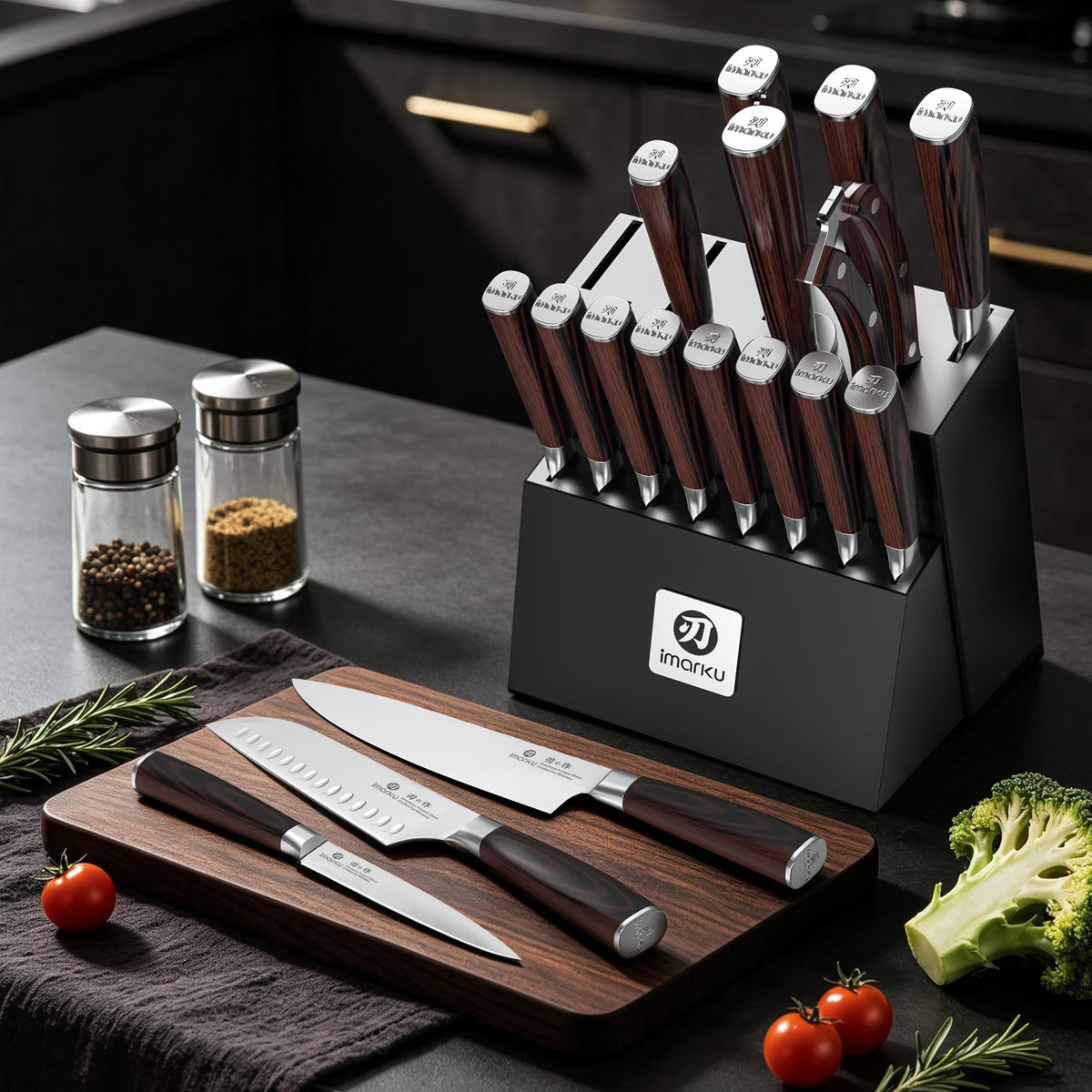 18-Piece Santoku Kitchen Knife Set with Stainless Steel Block