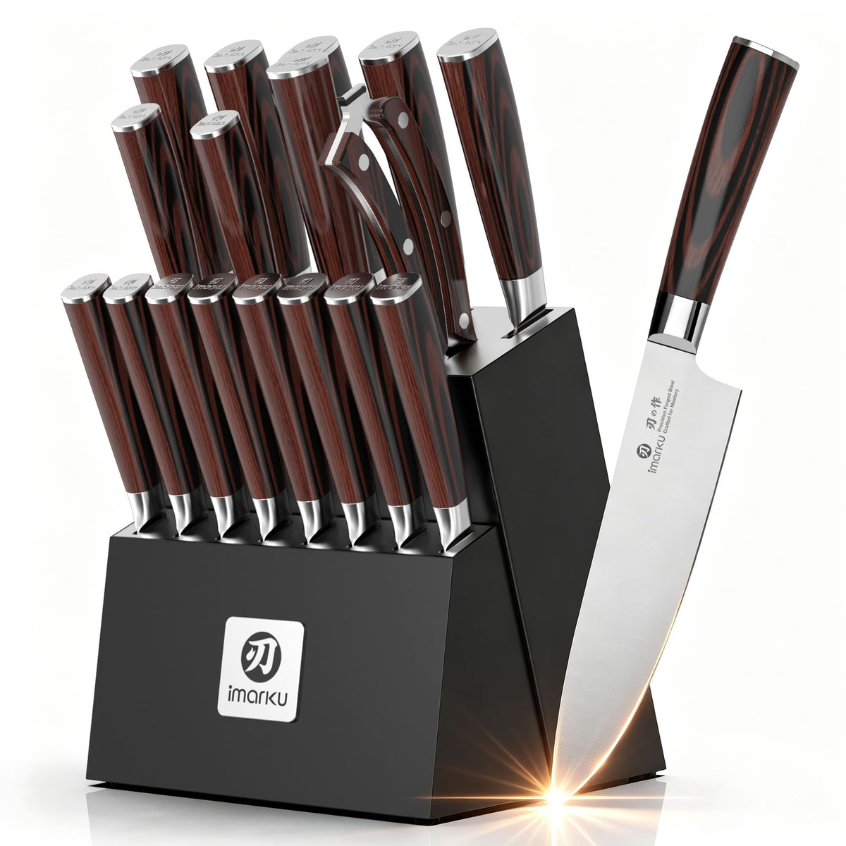 18-Piece Santoku Kitchen Knife Set with Stainless Steel Block