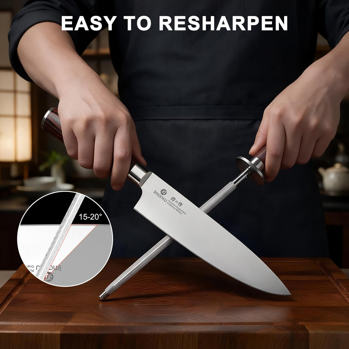 imarku chef knife easy to resharpen,15-20° blade angle#color_brown