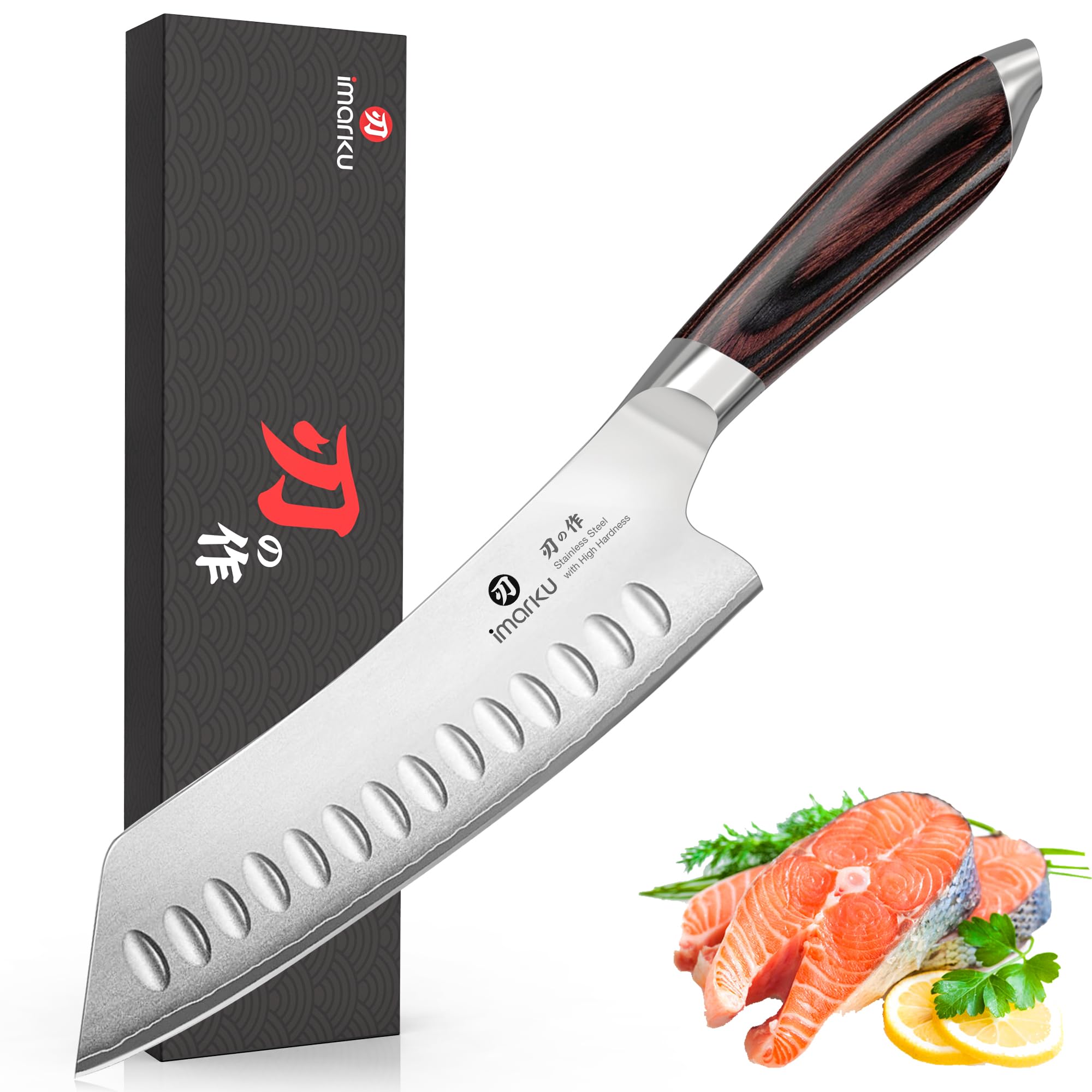 Santoku Knife 7 Inch High Carbon Stainless Steel Hollow Edge Kitchen Knife