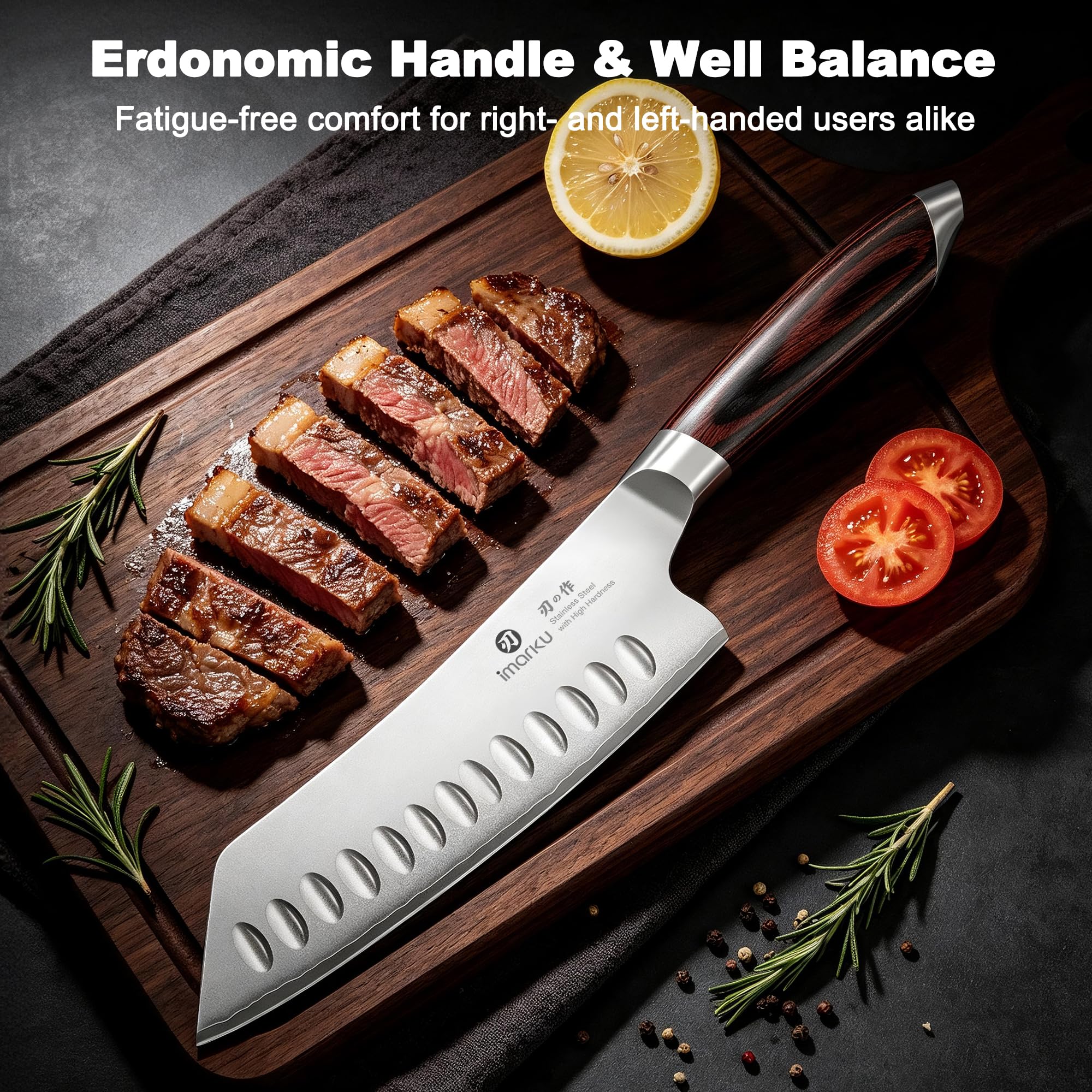 Santoku Knife 7 Inch High Carbon Stainless Steel Hollow Edge Kitchen Knife