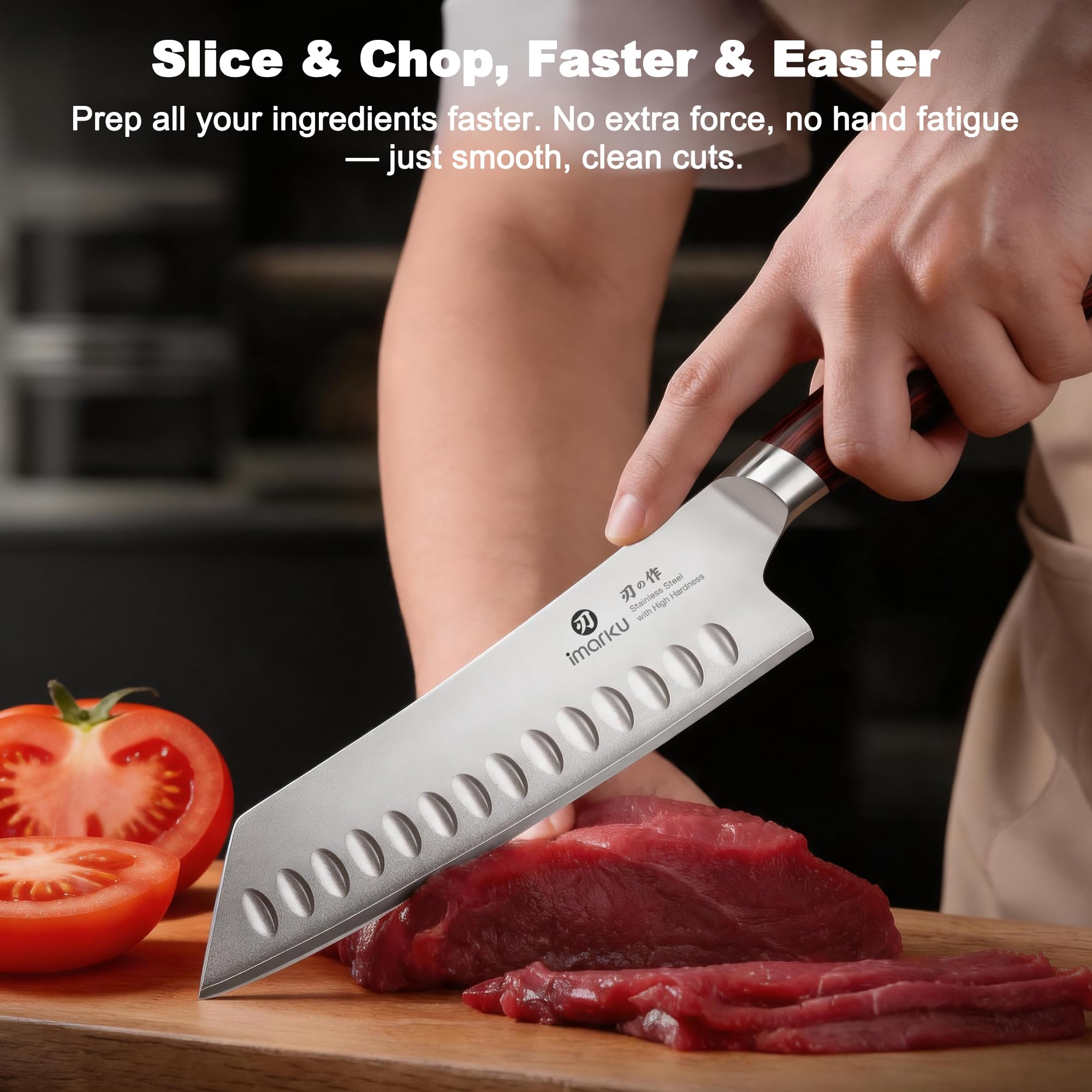Santoku Knife 7 Inch High Carbon Stainless Steel Hollow Edge Kitchen Knife