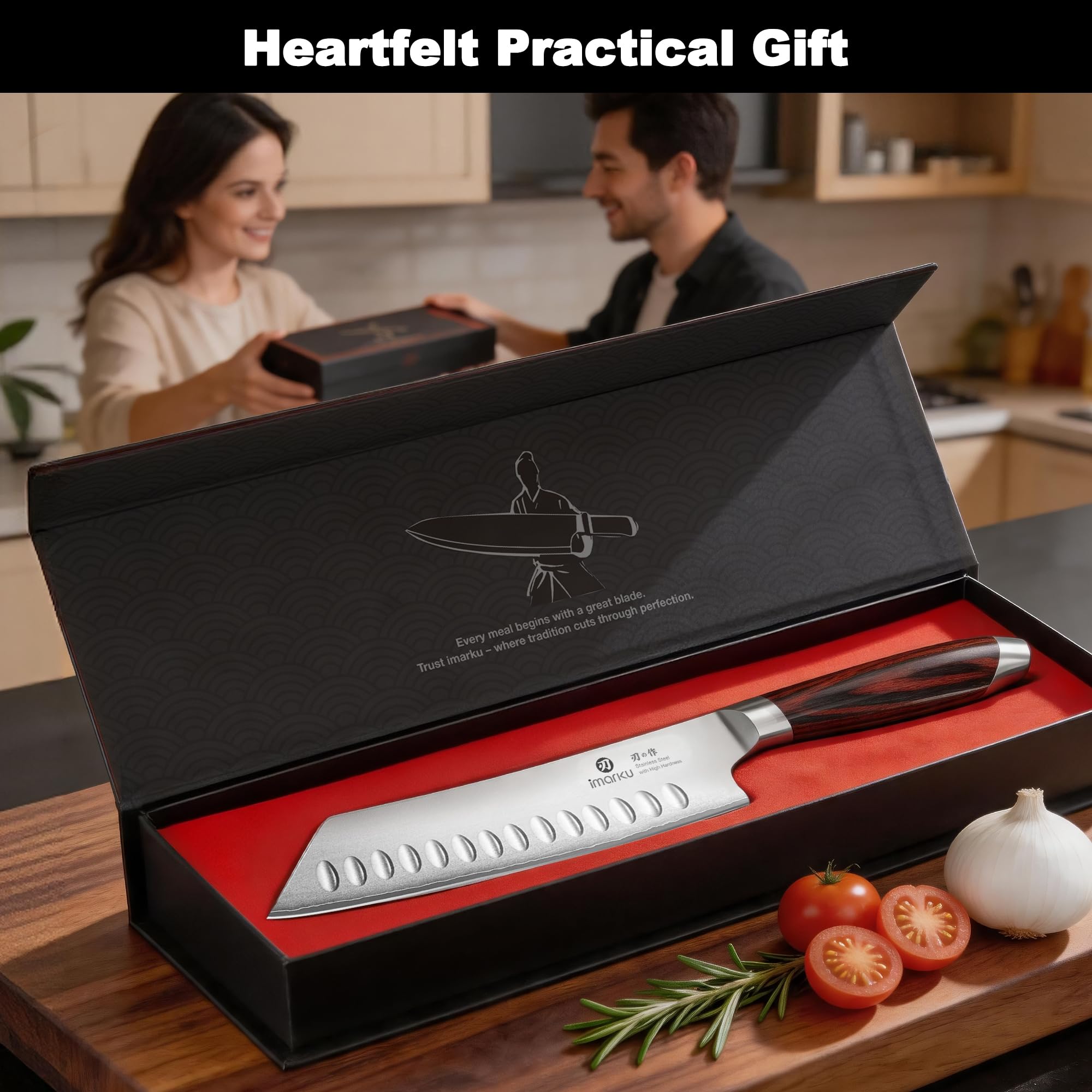 Santoku Knife 7 Inch High Carbon Stainless Steel Hollow Edge Kitchen Knife