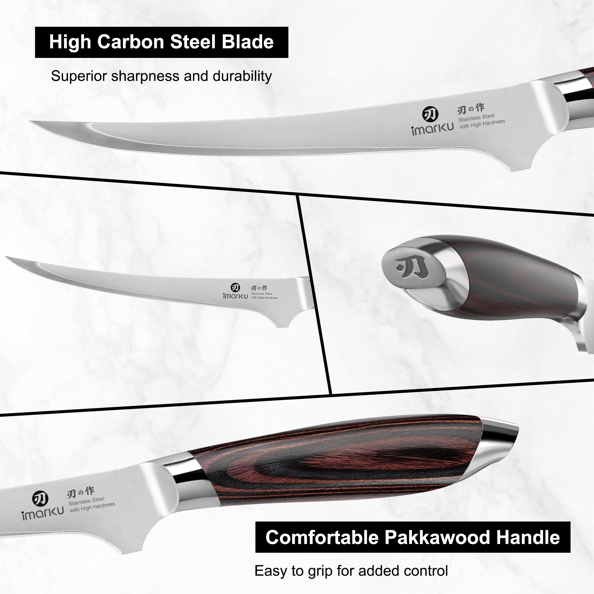 Fillet Knife 8 Inch High Carbon Stainless Steel Flexible Boning