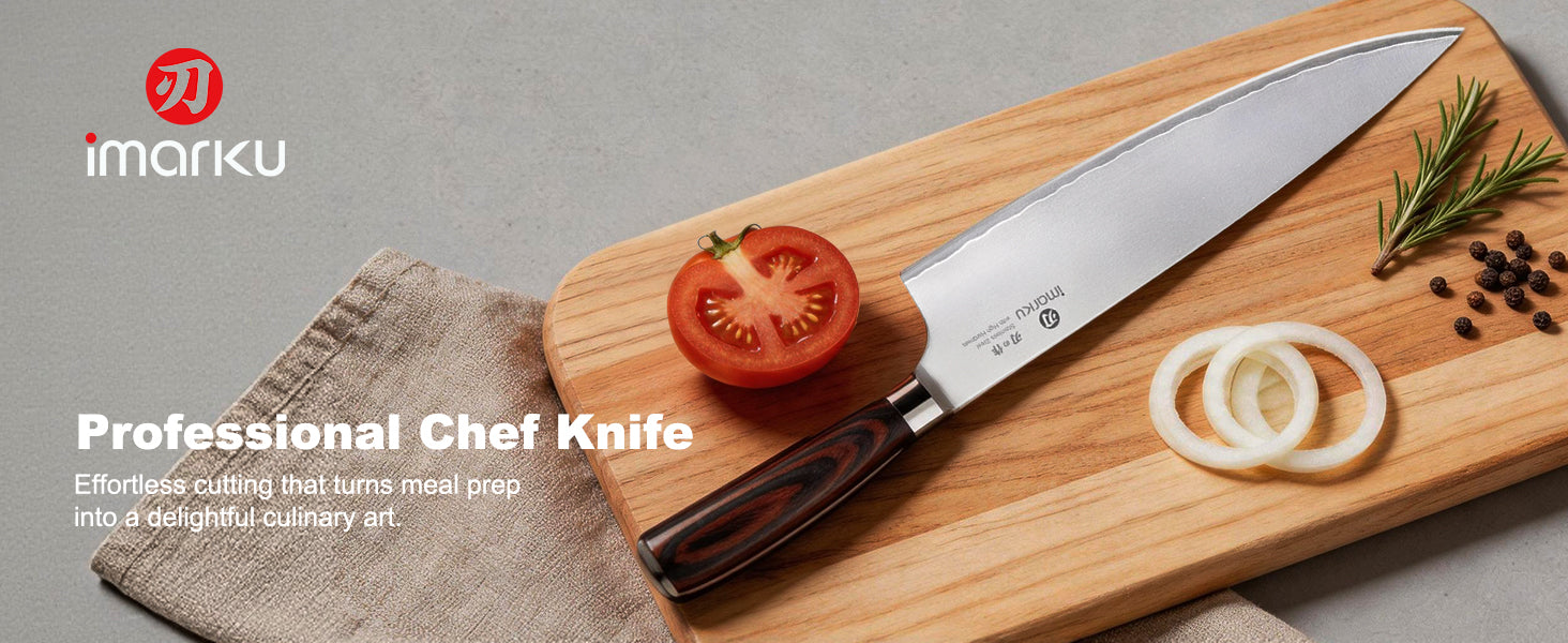 TS09-imarku professional chef knife on wooden cutting board